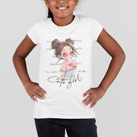 Space Buns & Sunglasses Graphic Tee | "Cute Girl" Slogan Shirt