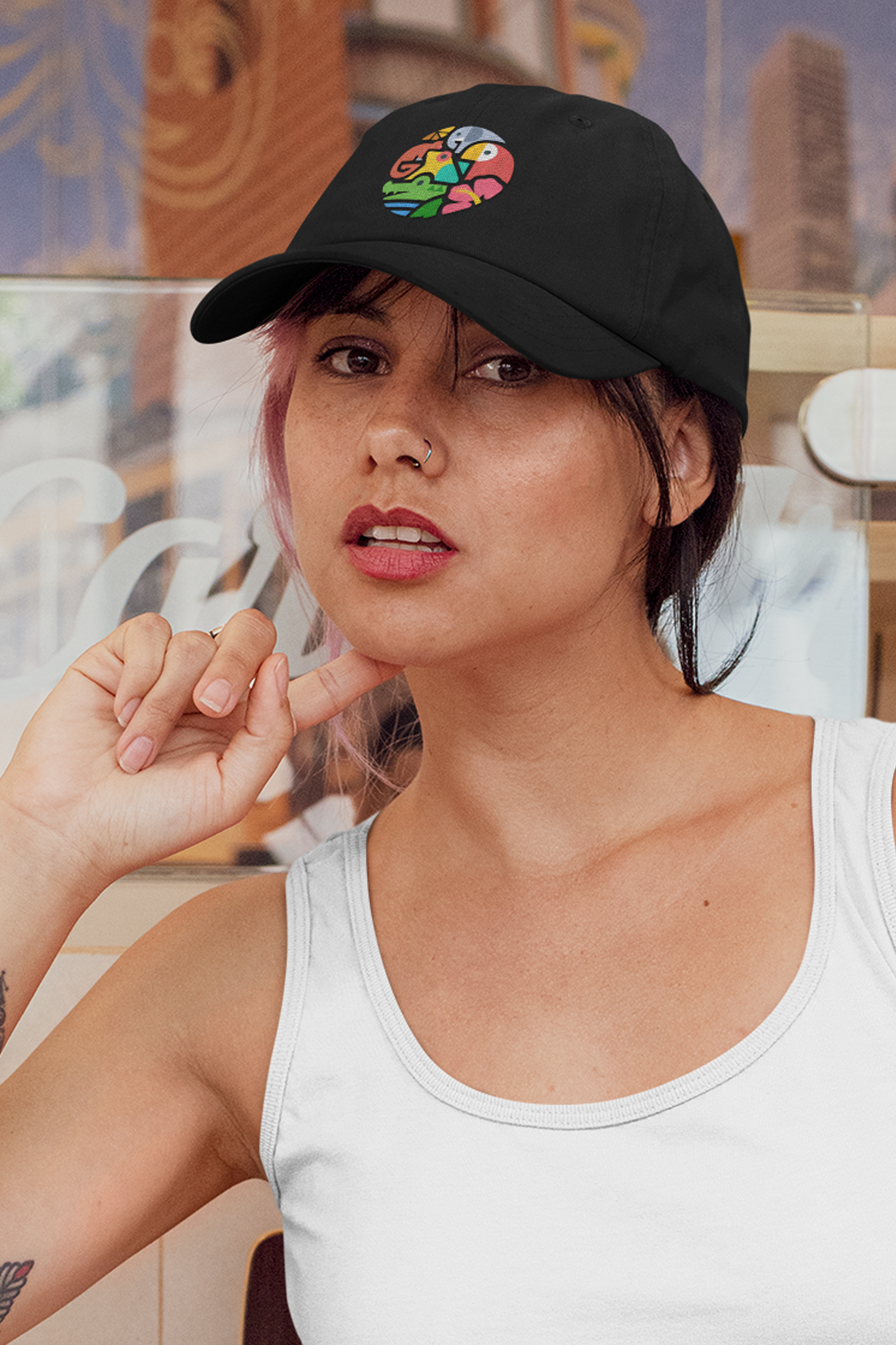Embroidered Wildlife Hat - Trendy Black Baseball Cap