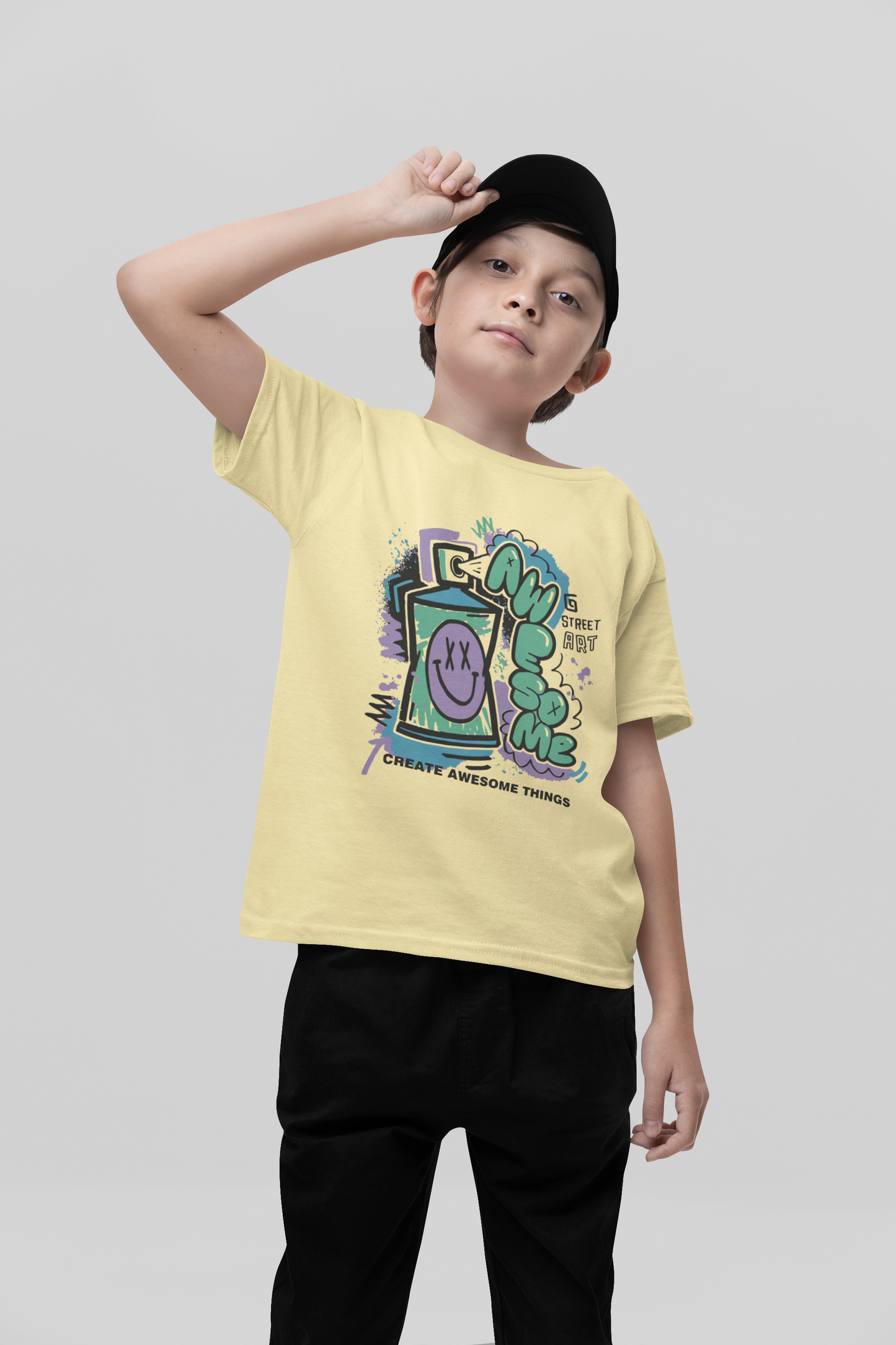 Urban Art Boys Graphic Tee with Back Print | Soft Cotton Street Style Shirt