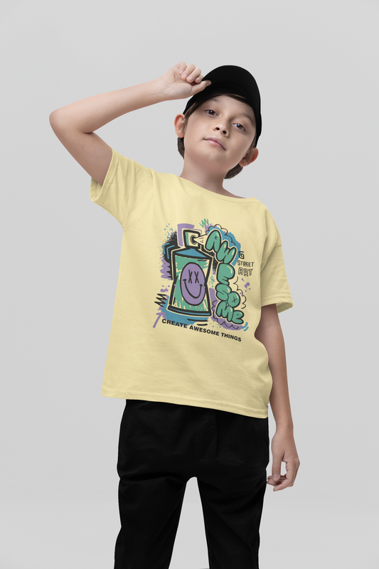 Urban Art Boys Graphic Tee with Back Print | Soft Cotton Street Style Shirt