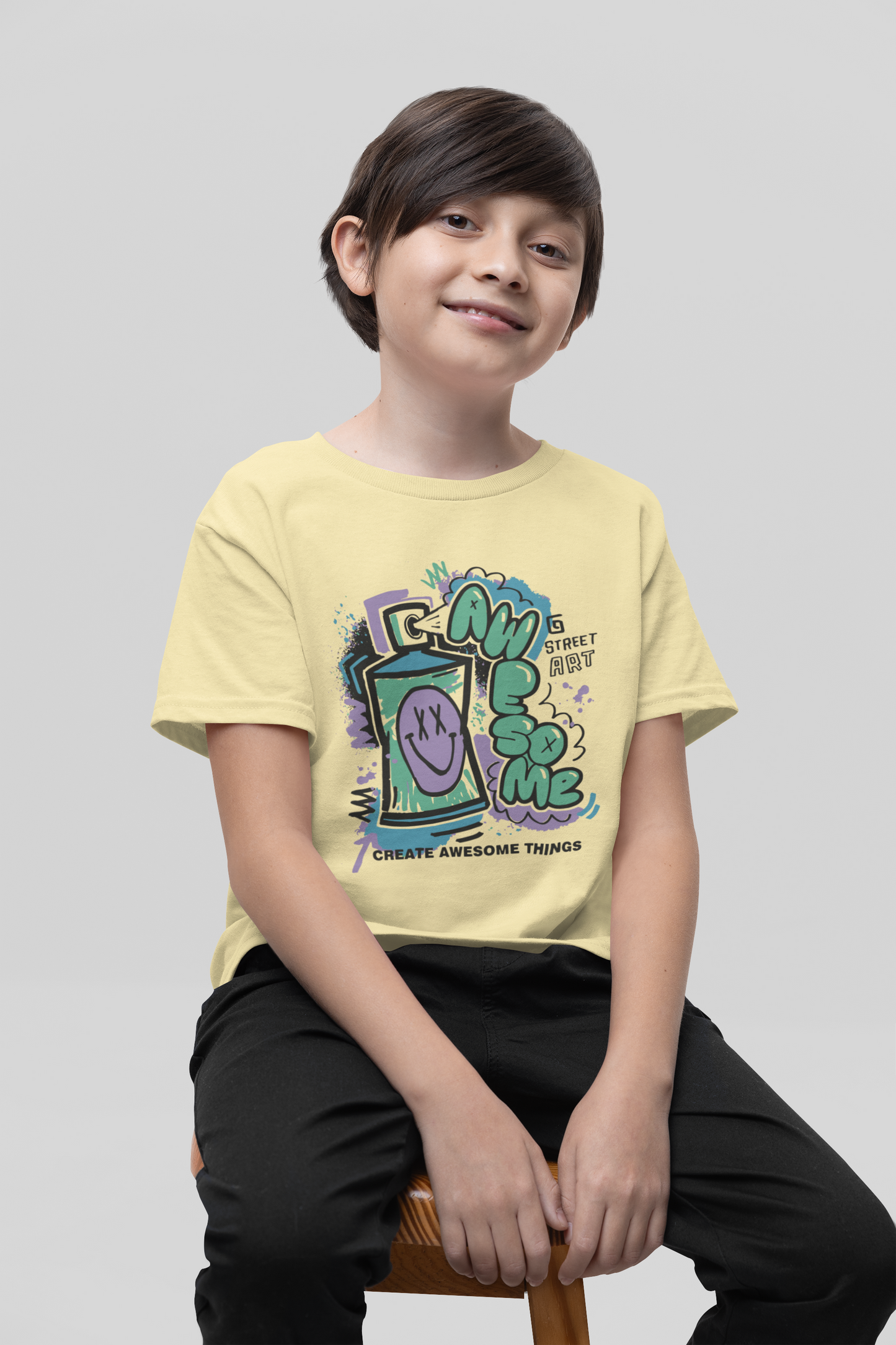 Urban Art Boys Graphic Tee with Back Print | Soft Cotton Street Style Shirt