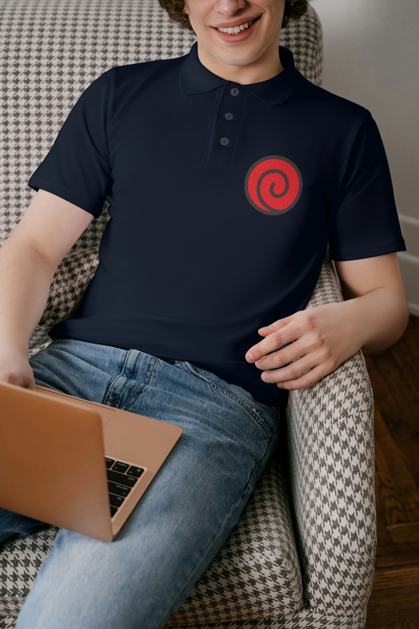 Navy Blue Uzumaki Clan Polo Shirt– Embroidered Shinobi Style