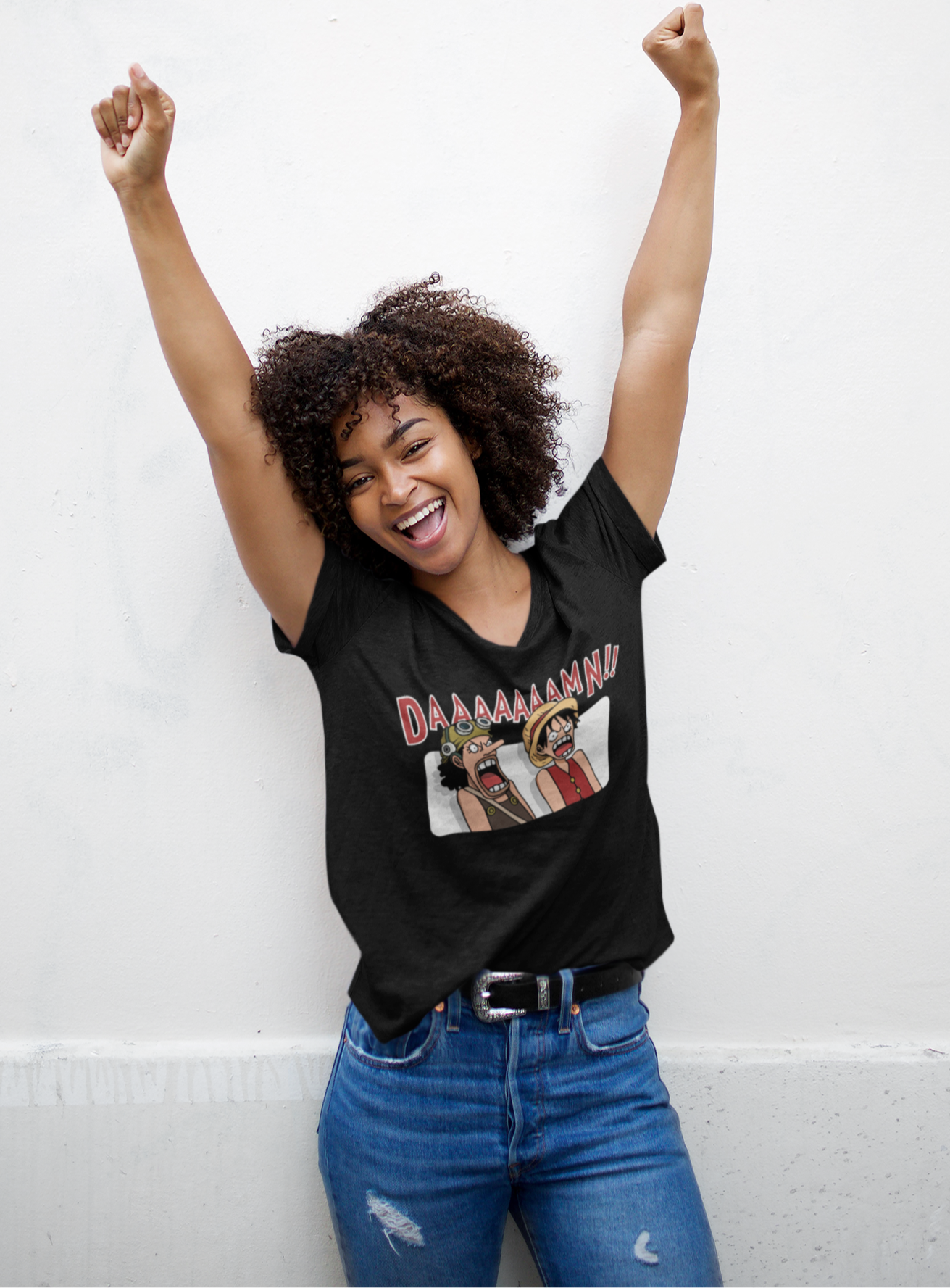 One Piece 'DAAAAAAMN!!' Funny Anime T-Shirt - Unisex Black Melange Polycotton