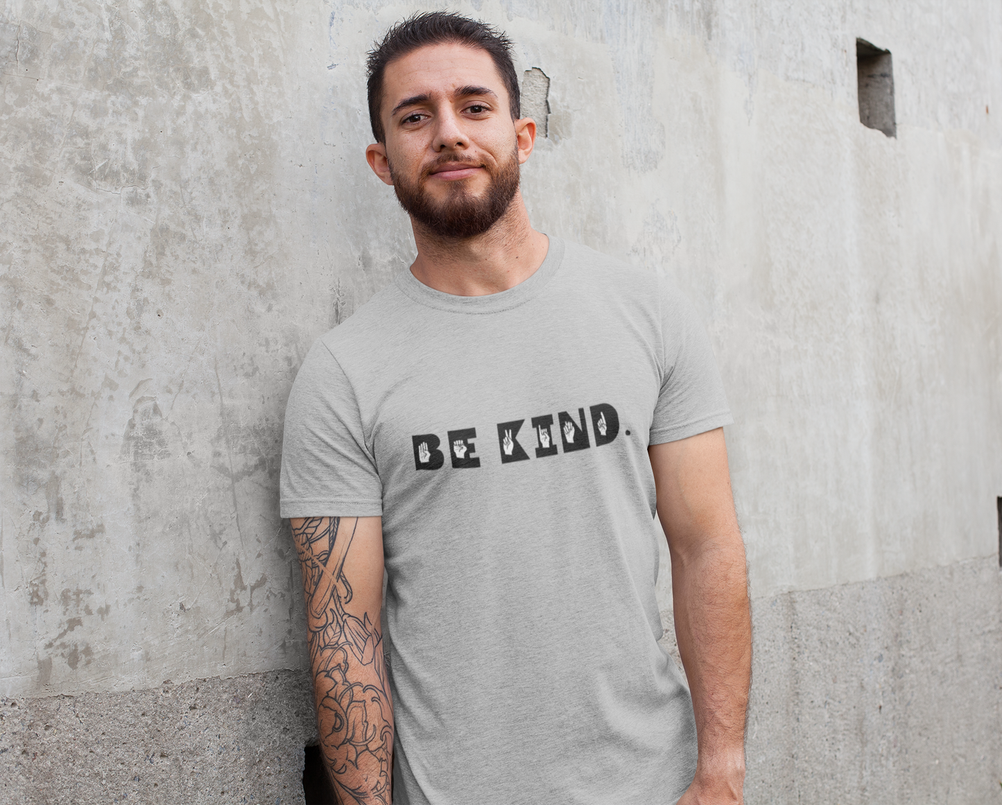 "Be Kind" Printed Round Neck Half Sleeve Grey Melange T-shirt