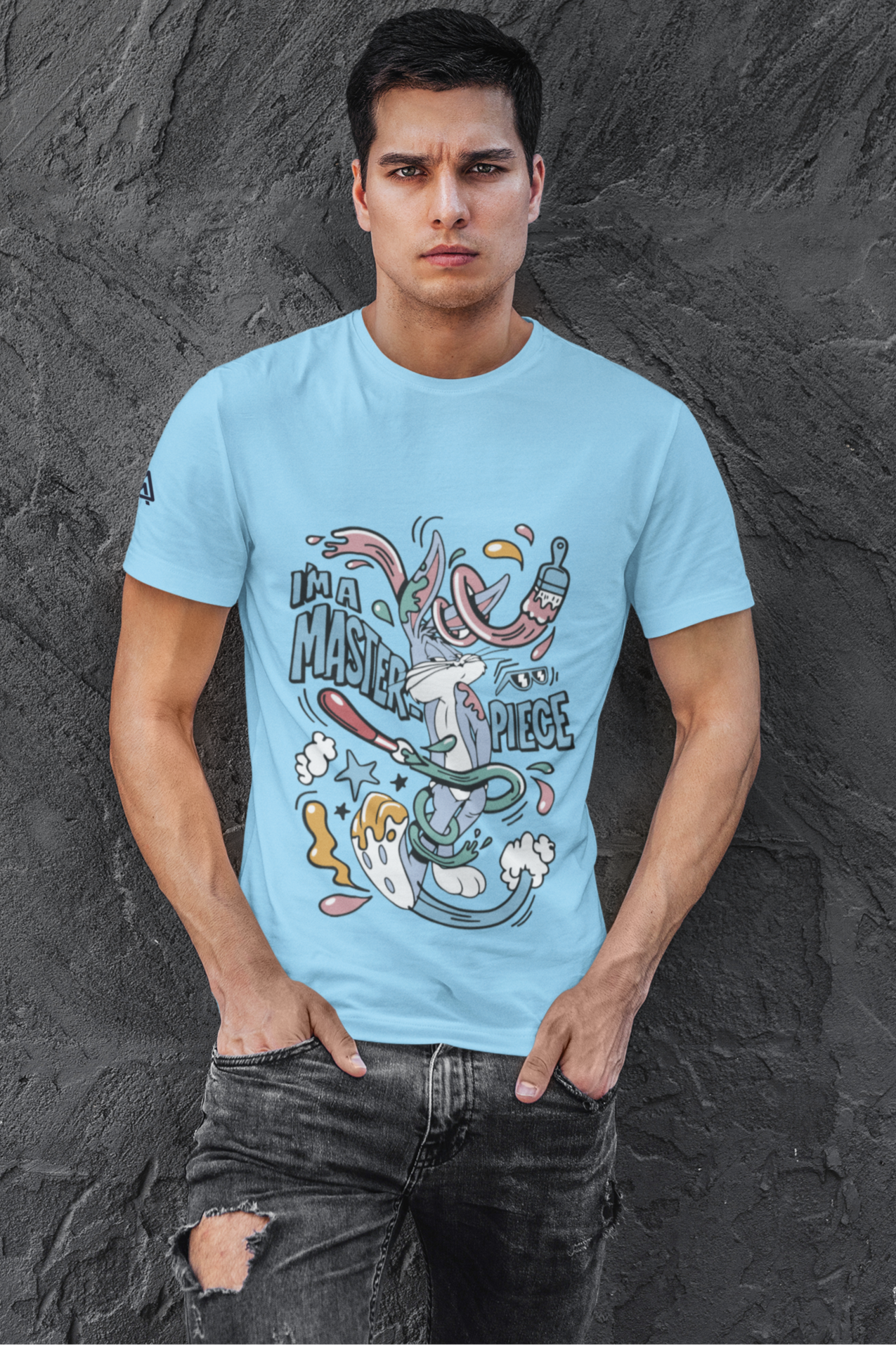Baby Blue Pure Cotton T-Shirt | Bugs Bunny I'm A Master Piece Graphic Tee