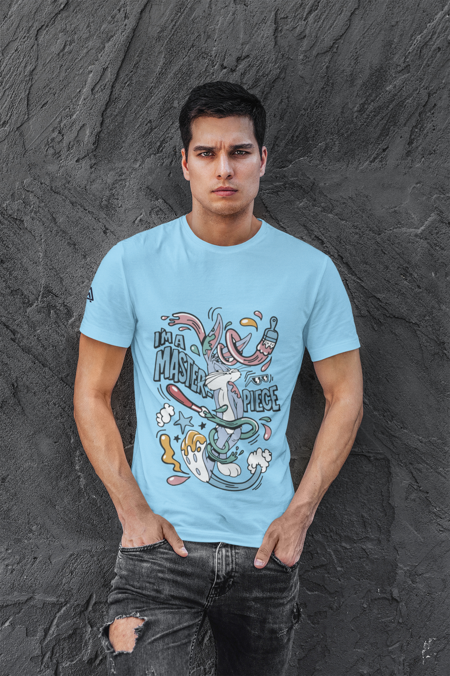 Baby Blue Pure Cotton T-Shirt | Bugs Bunny I'm A Master Piece Graphic Tee