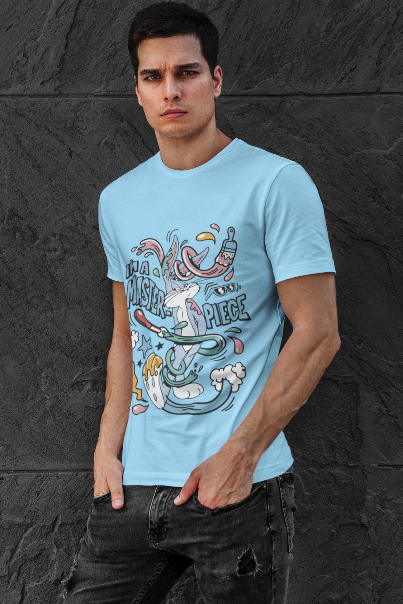 Baby Blue Pure Cotton T-Shirt | Bugs Bunny I'm A Master Piece Graphic Tee
