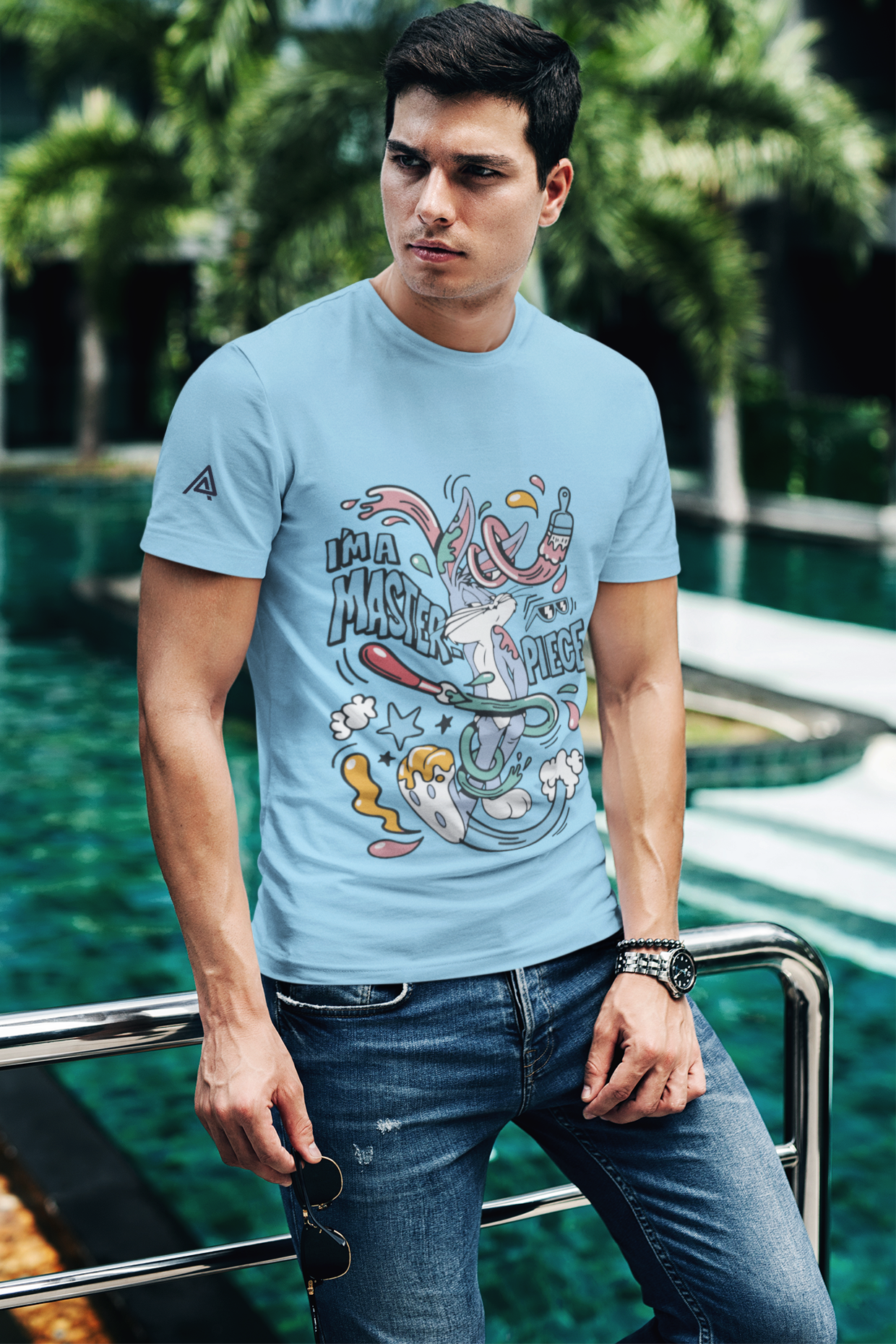 Baby Blue Pure Cotton T-Shirt | Bugs Bunny I'm A Master Piece Graphic Tee