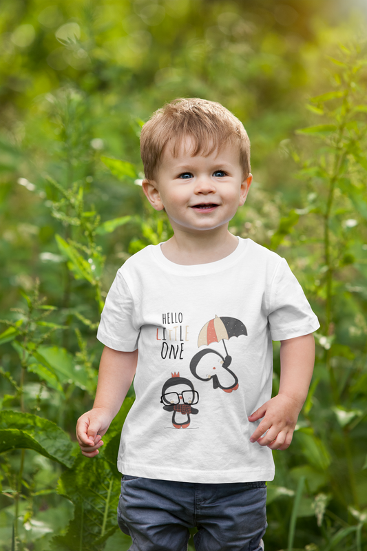 Cute Baby Boy Tshirt - Penguin T-Shirt "Hello Little One" Design