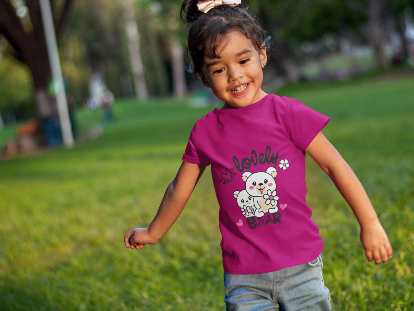 Girl's "Lovely Bear" Graphic Tee - Soft 100% Cotton