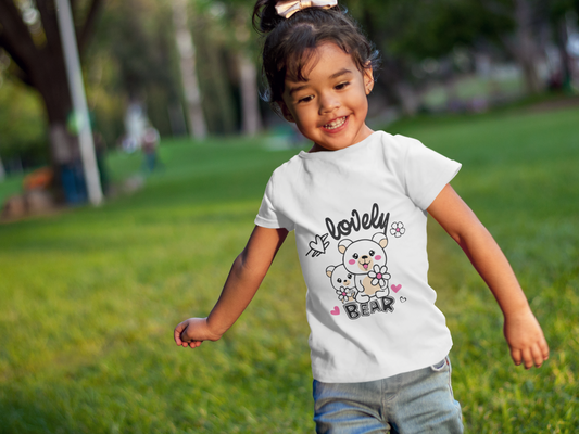 Girl's "Lovely Bear" Graphic Tee - Soft 100% Cotton