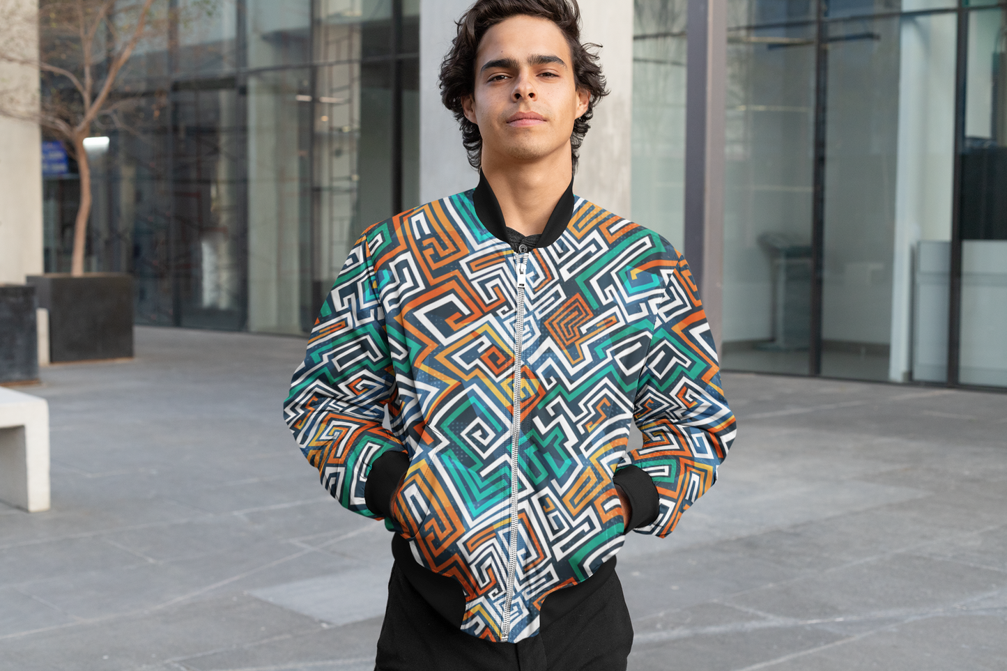 Abstract Maze: Multicolor Men's Bomber Jacket