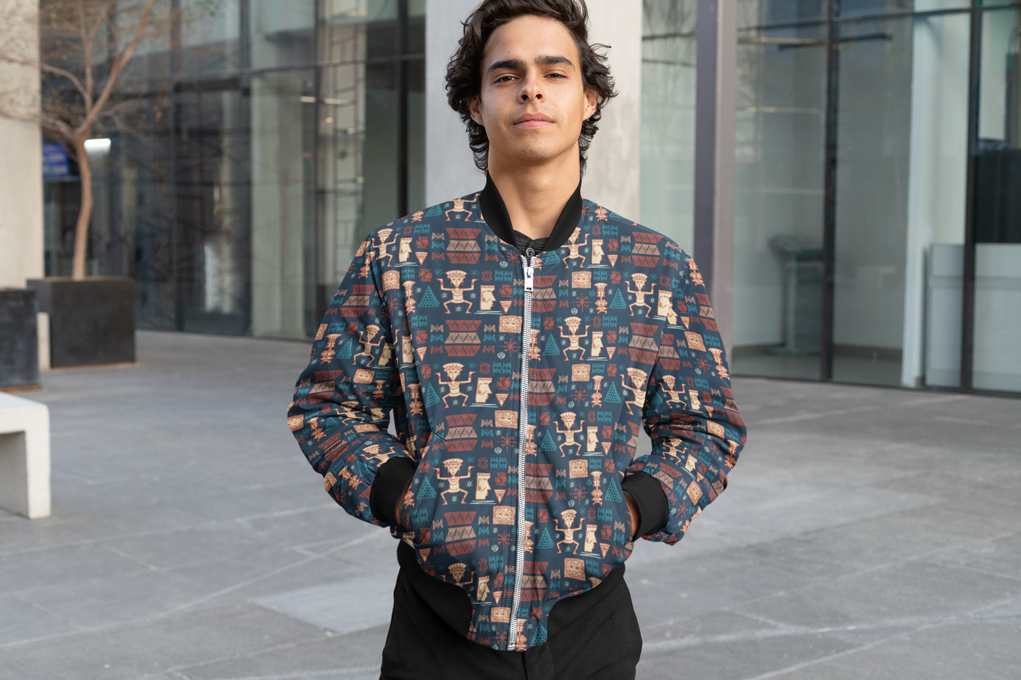 Aztec Vibes: Men's Tribal Pattern Bomber Jacket