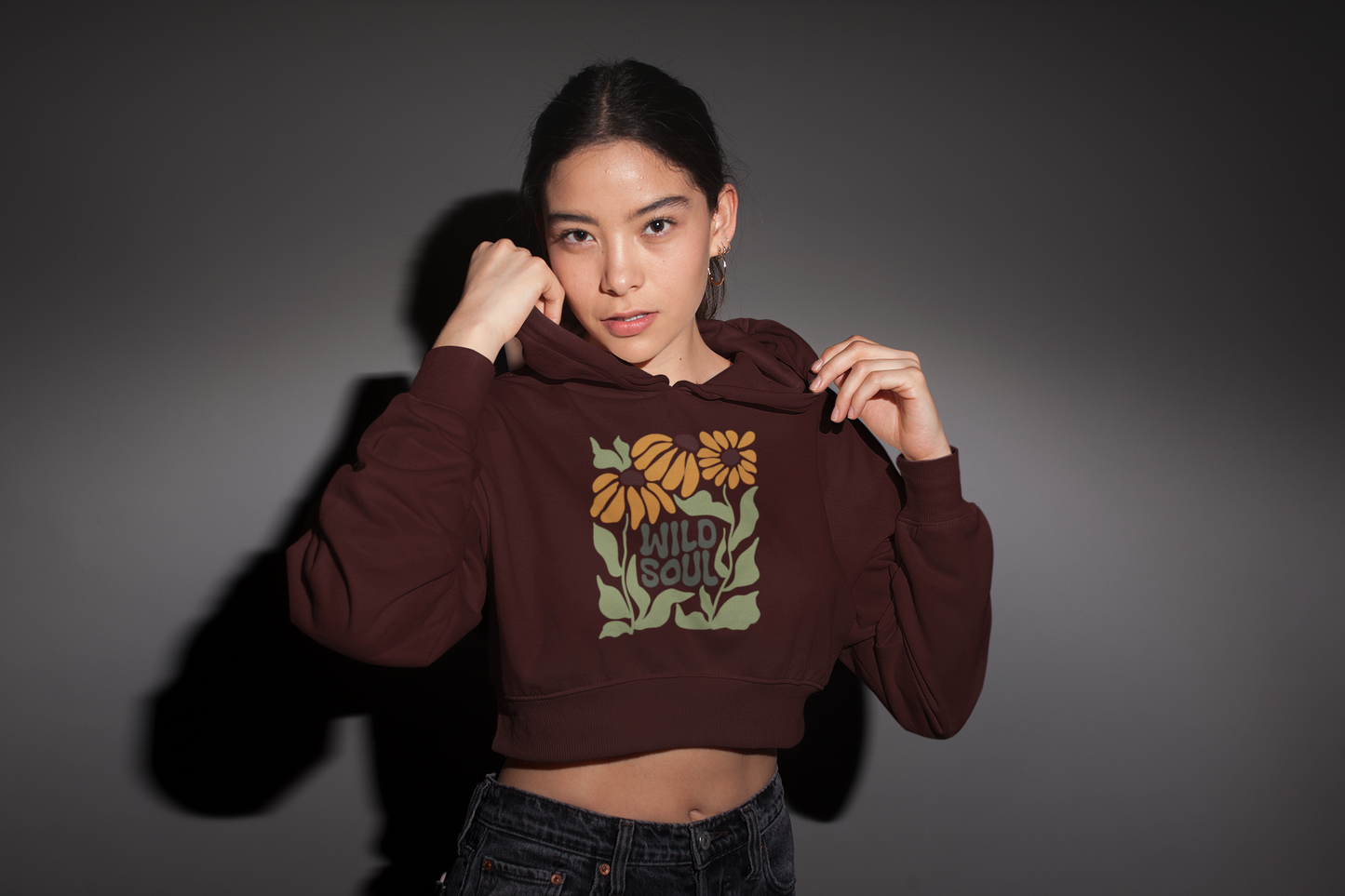 Wild Soul Maroon Crop Hoodie – Bloom with Fierce Grace