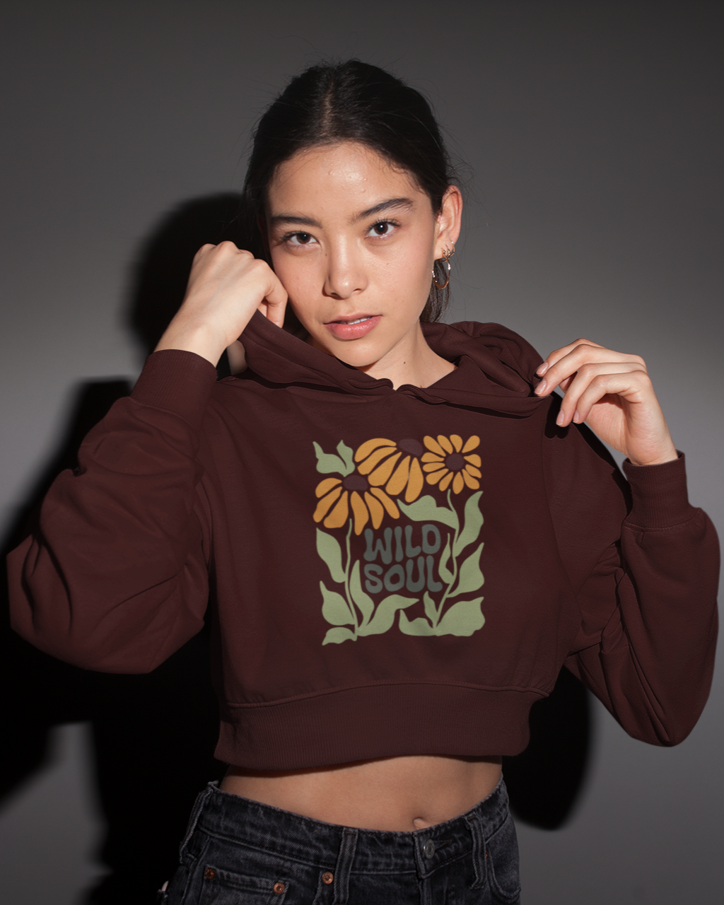 Wild Soul Maroon Crop Hoodie – Bloom with Fierce Grace