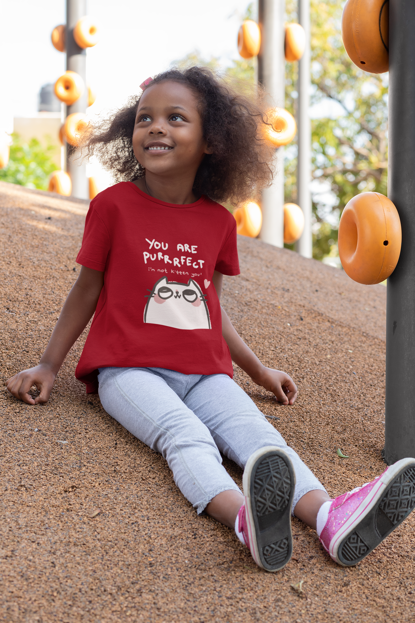 Girl's Red "Purrrfect Kitten" Cotton T-Shirt