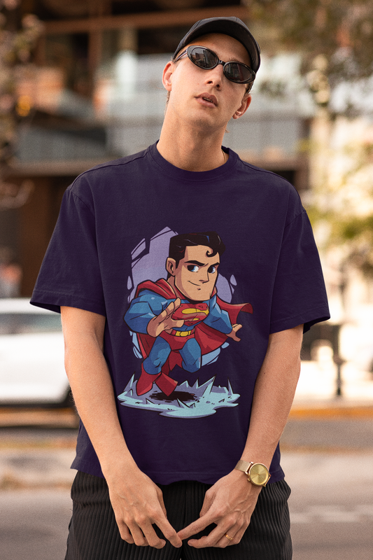 Purple Oversized Unisex T-shirt With Chibi Superman