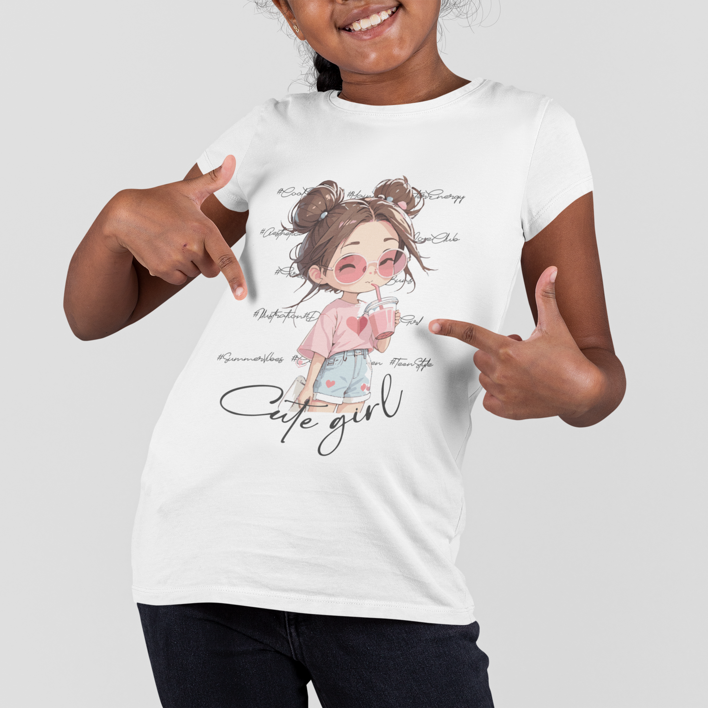 Space Buns & Sunglasses Graphic Tee | "Cute Girl" Slogan Shirt