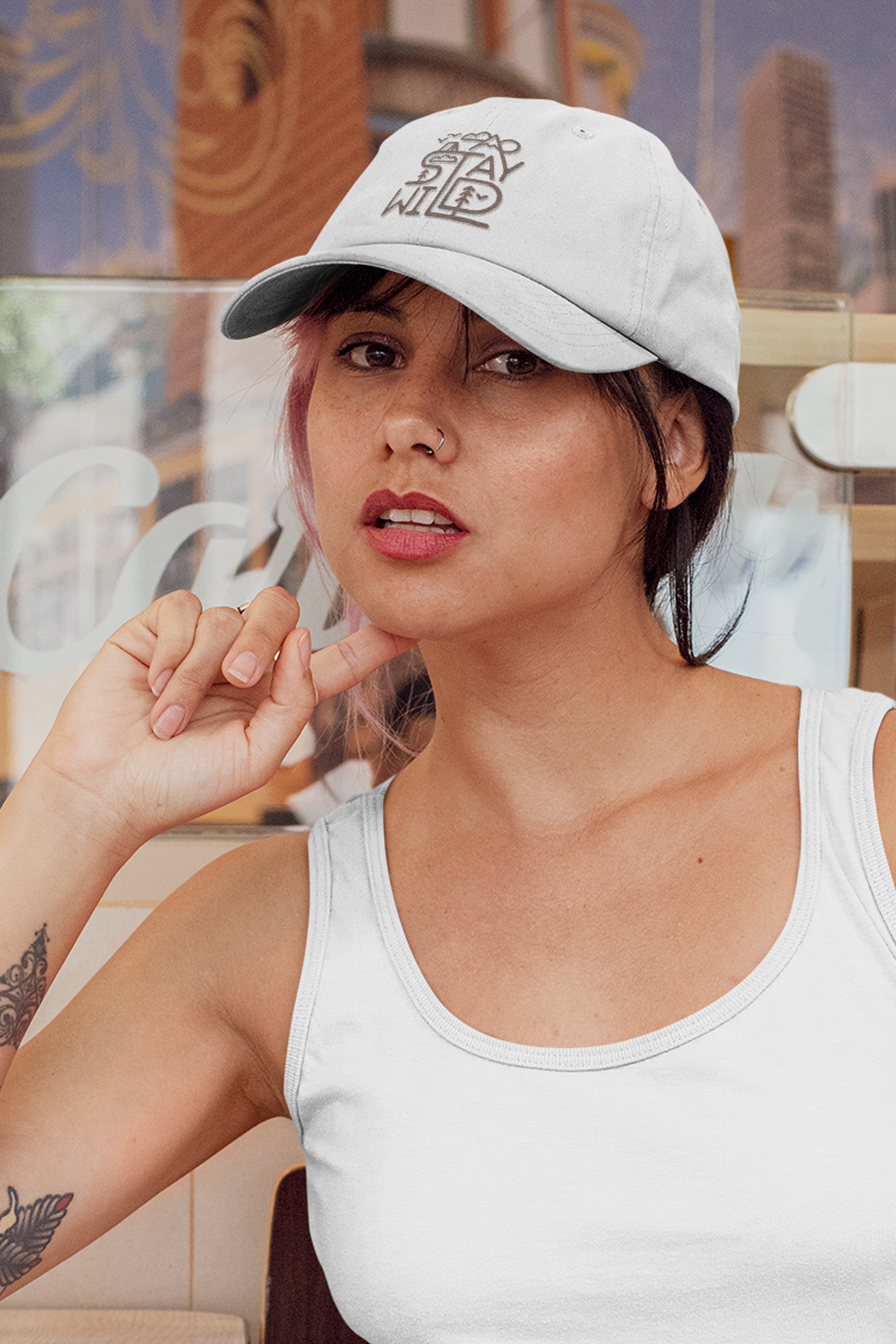 White "Stay Wild" Baseball Cap - Nature-Inspired Design