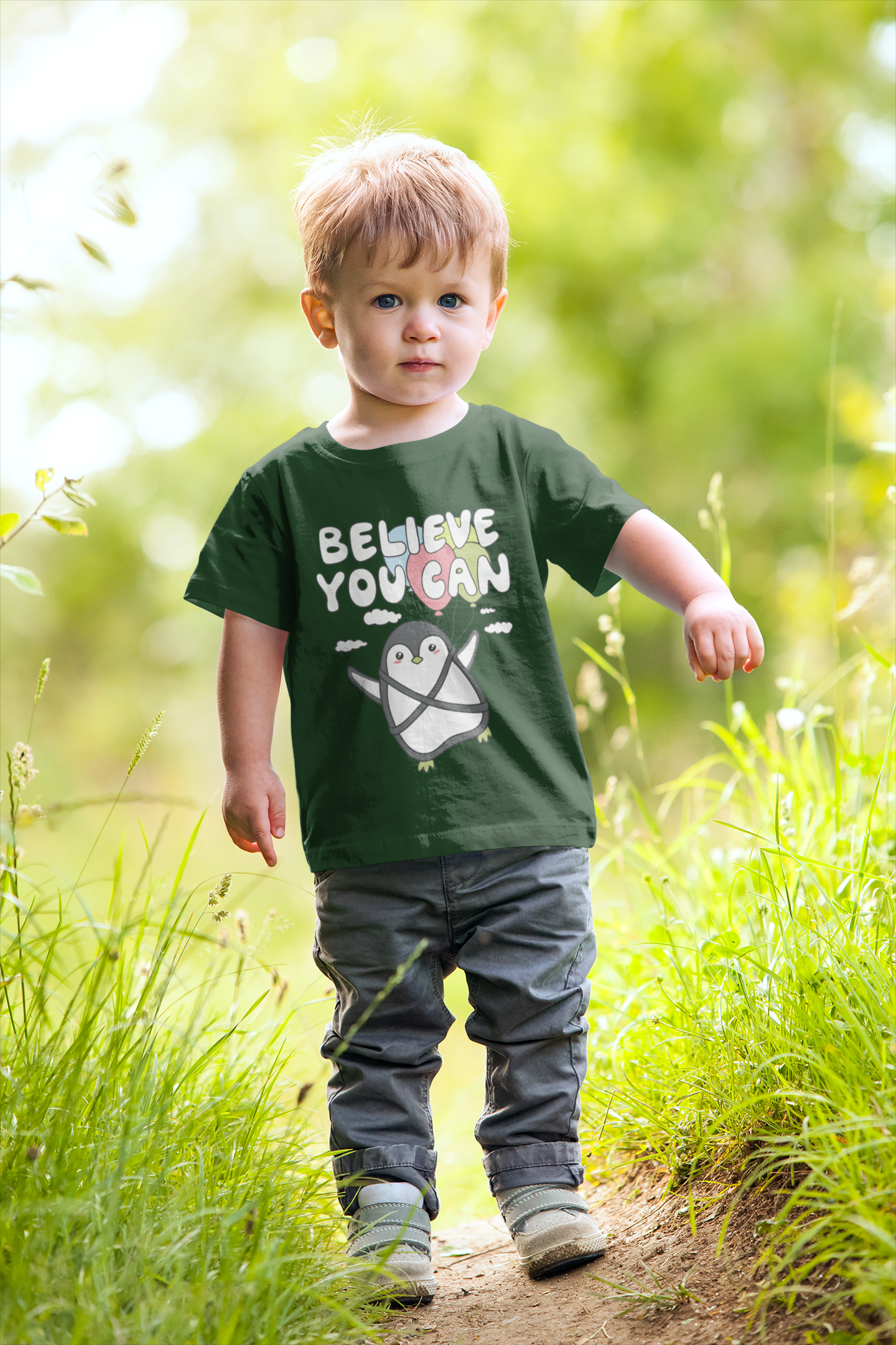 Inspirational "Believe You Can" Penguin Graphic Tee for Kids – Soft 100% Cotton