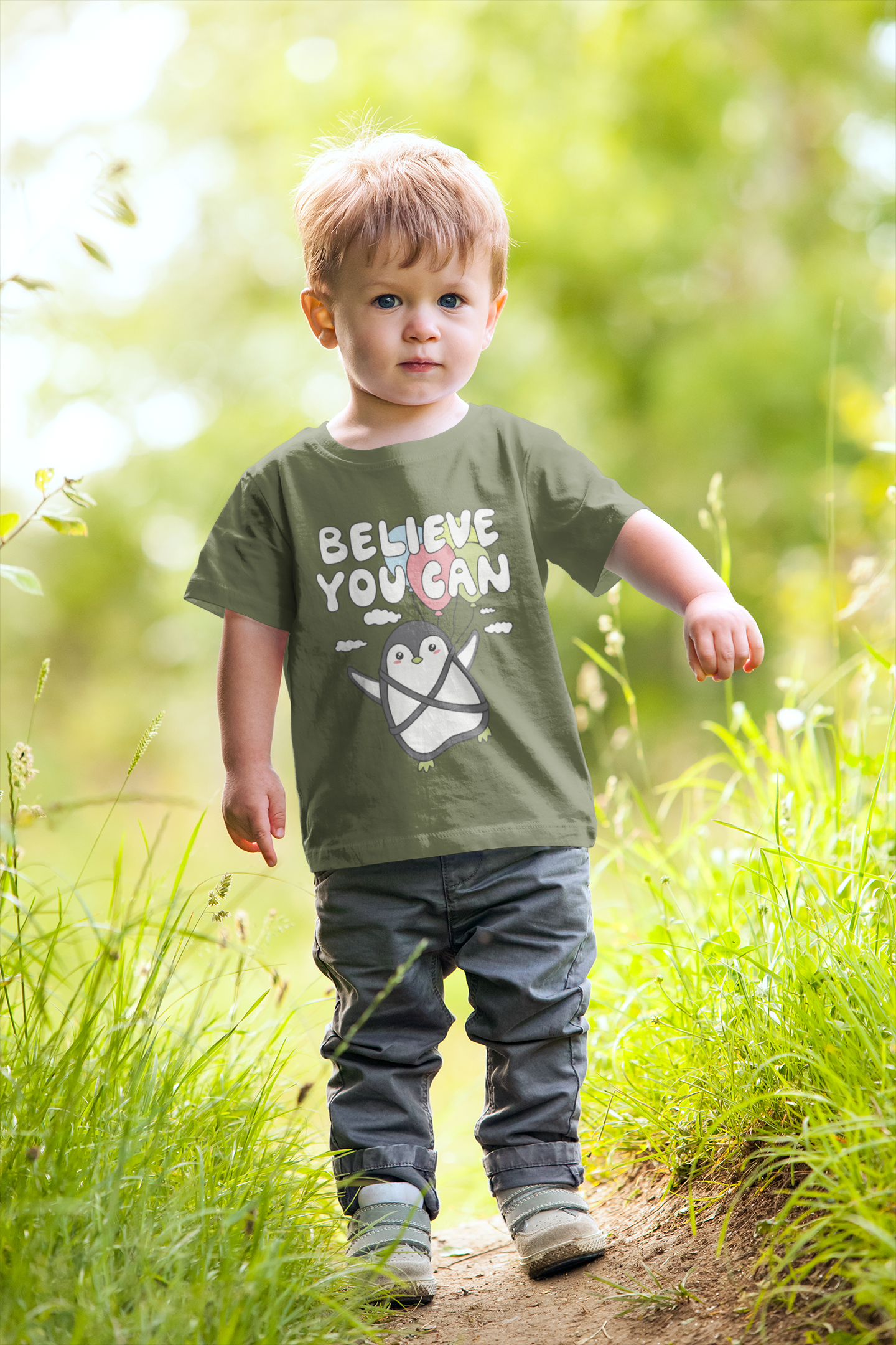 Inspirational "Believe You Can" Penguin Graphic Tee for Kids – Soft 100% Cotton