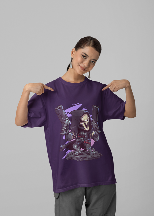 Purple Oversized Unisex T-shirt With Chibi Overwatch Reaper