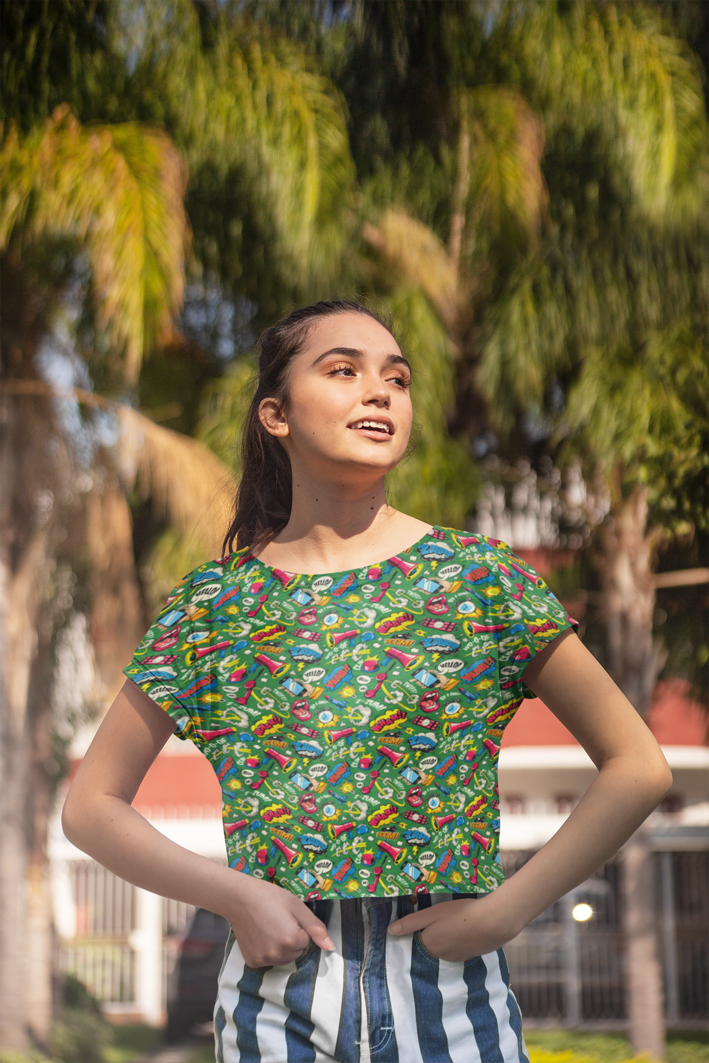 All Over Printed Retro Comic Chaos Crop Top