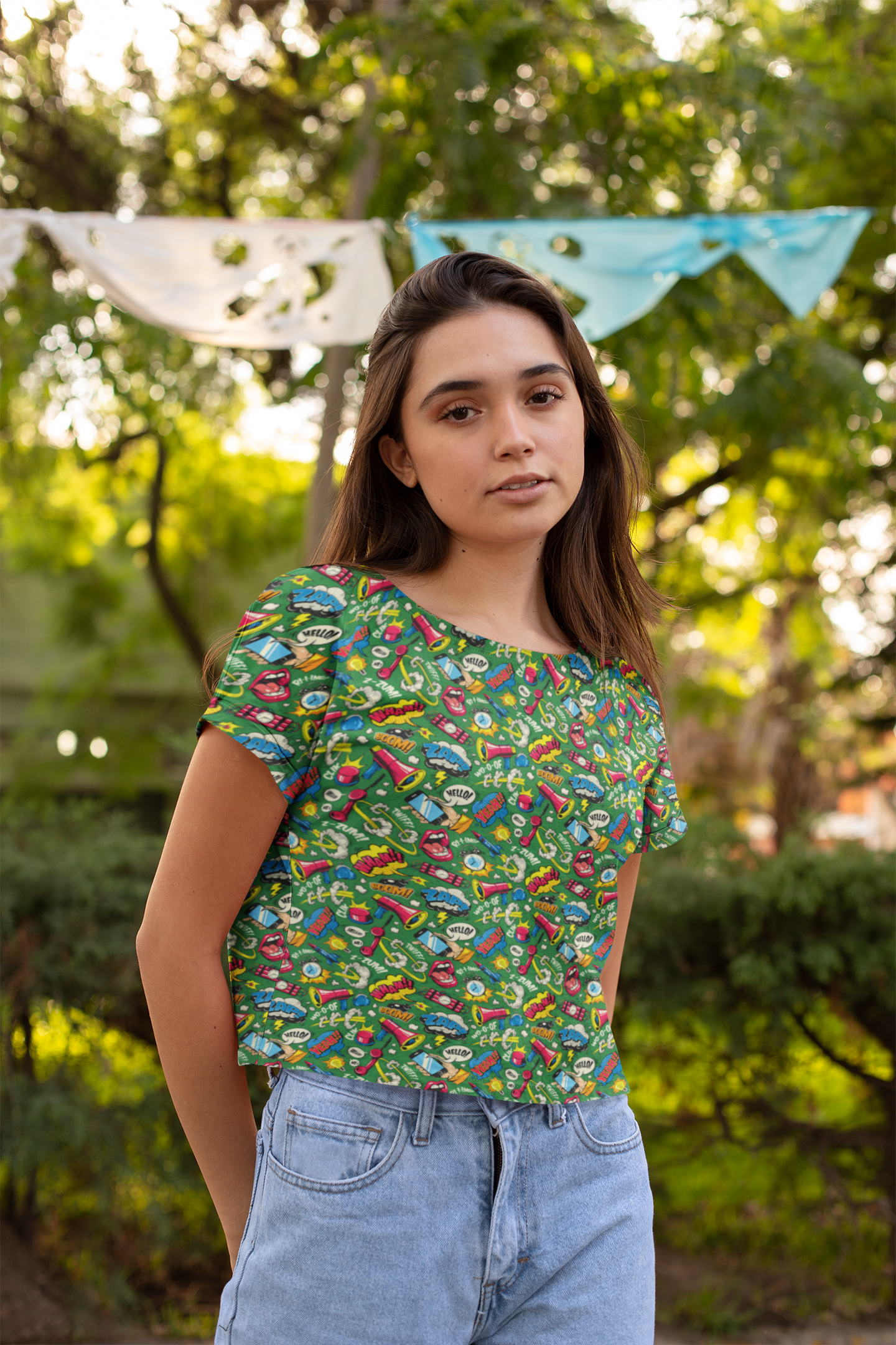 All Over Printed Retro Comic Chaos Crop Top