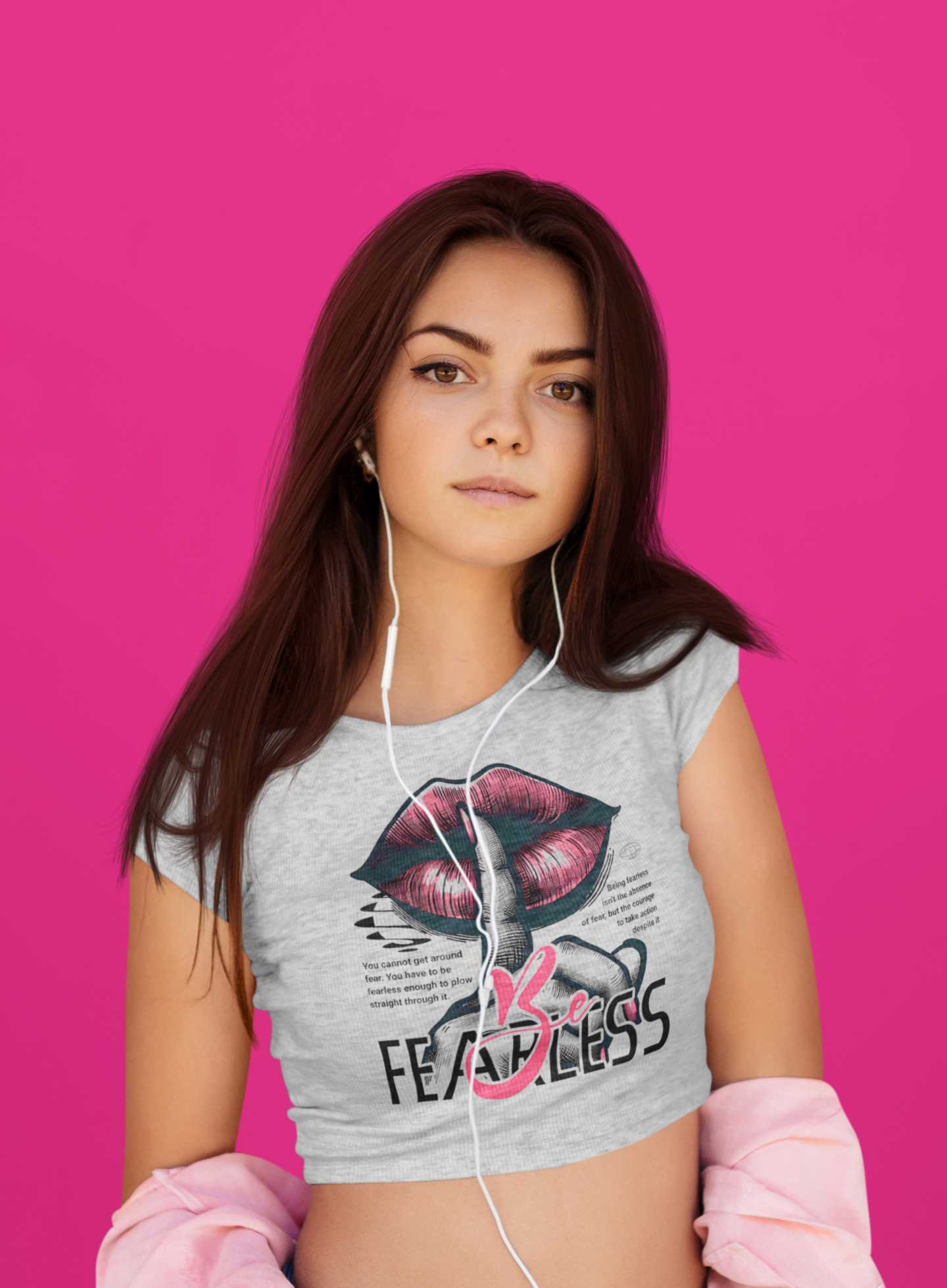 "Be Fearless" Printed Grey Melange Crop Top