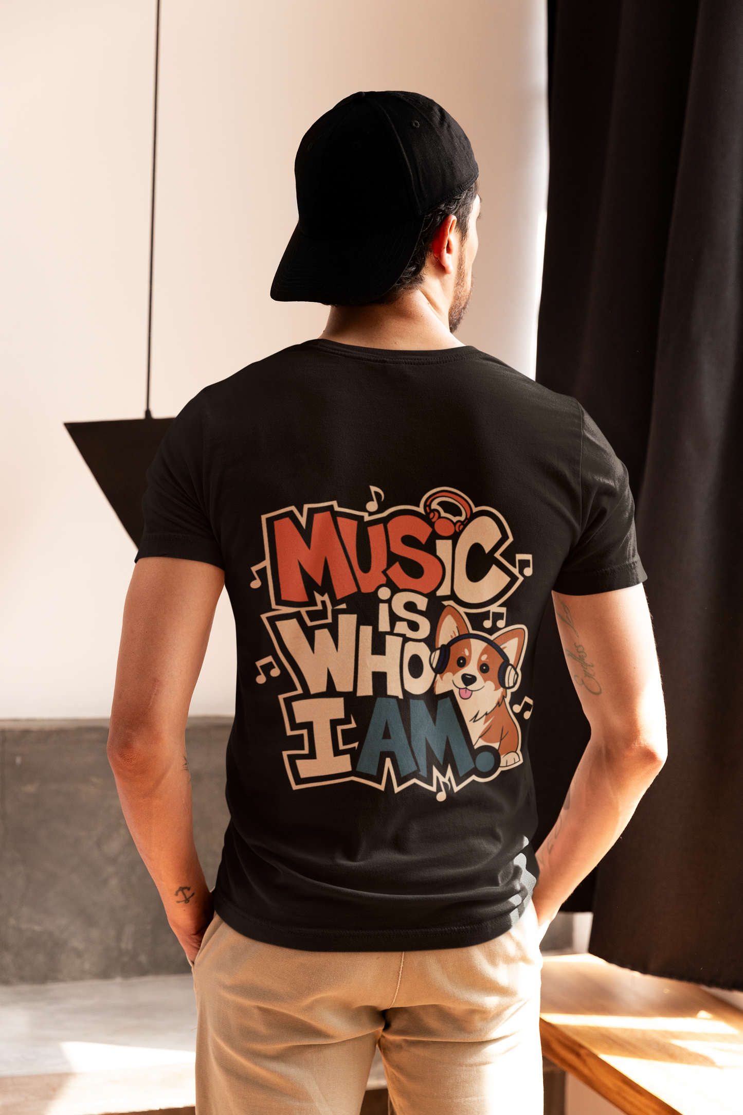 "Music is Who I Am" Printed Round Neck Half Sleeve Coffee Brown T-shirt