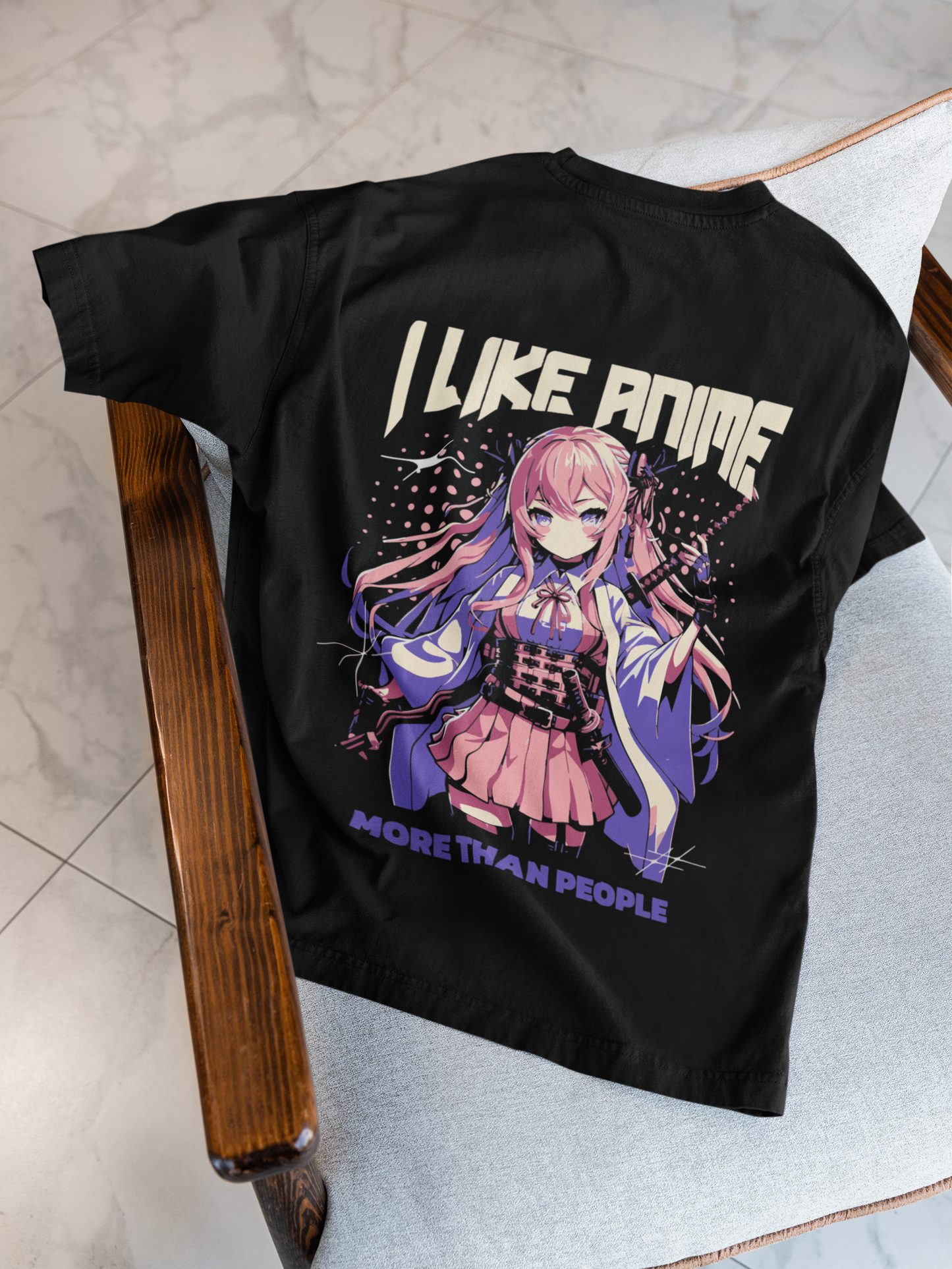 Black Oversized Unisex Anime T-Shirt: "I Like Anime More Than People" - Japanese Streetwear Style