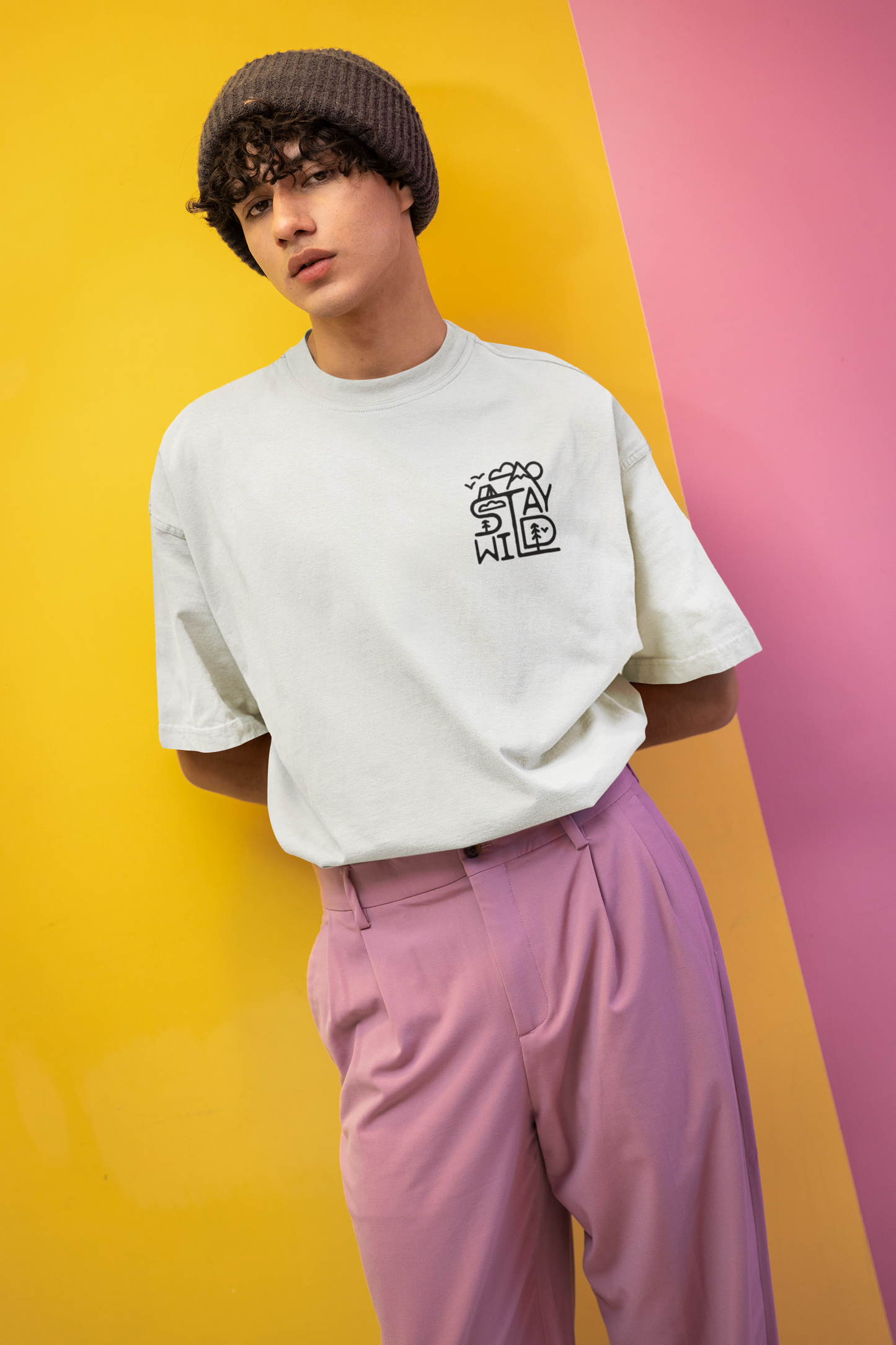 White Oversized Unisex T-Shirt Featuring "Stay Wild" Print