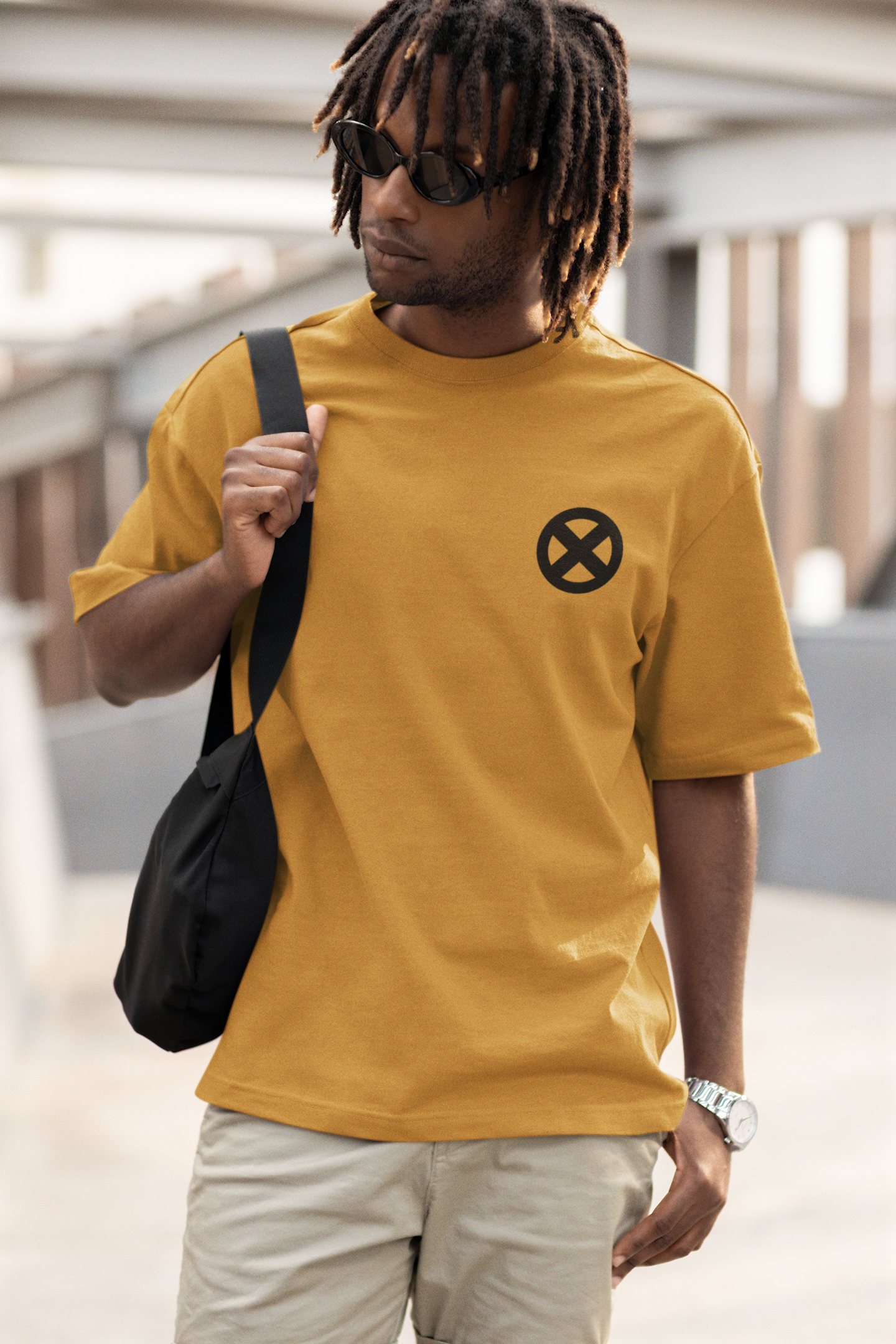 Mustard Yellow Oversized Unisex T-shirt With Comic Wolverine Mask Print