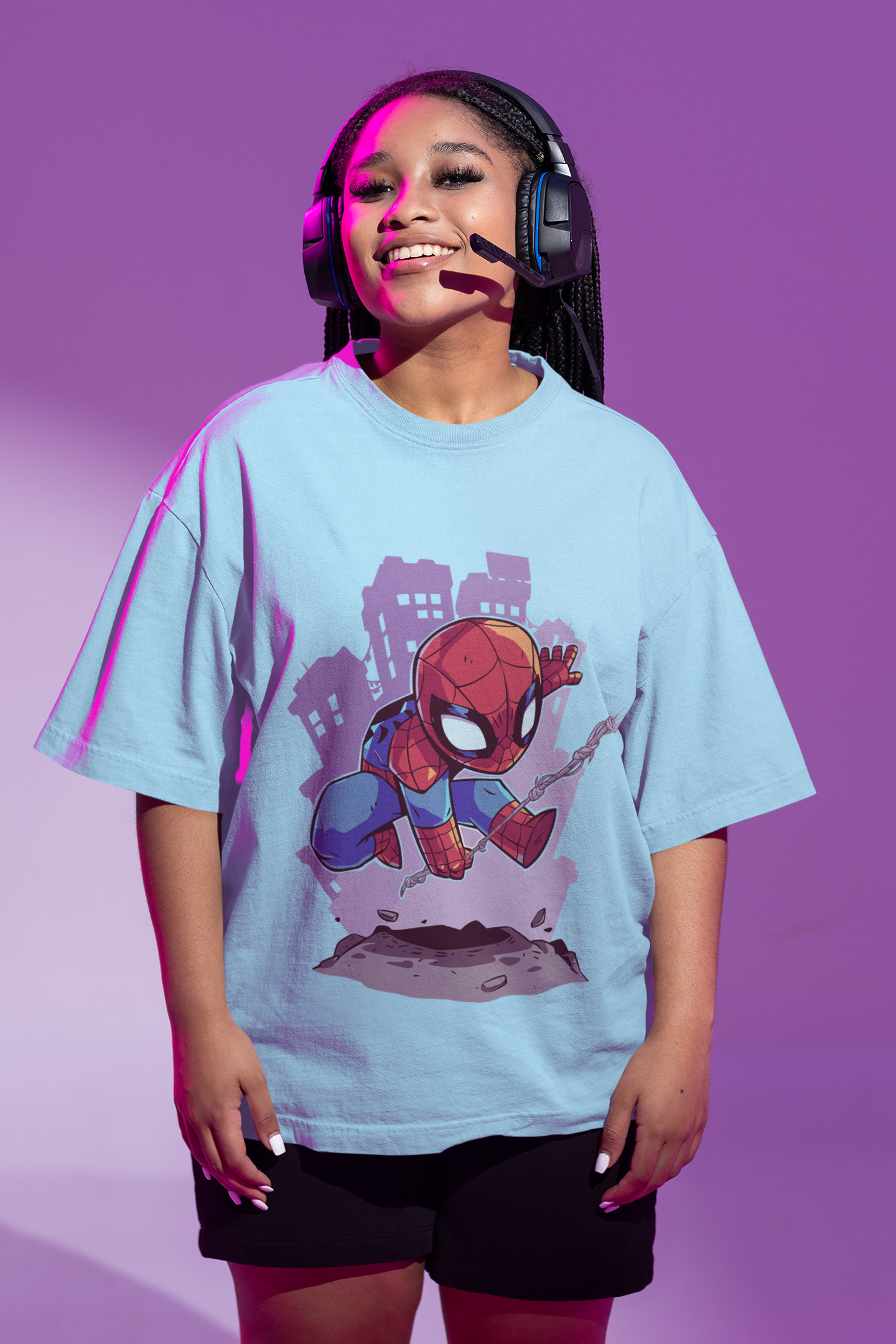 Web-Slinging Vibes: Blue Oversized Spidey Tee