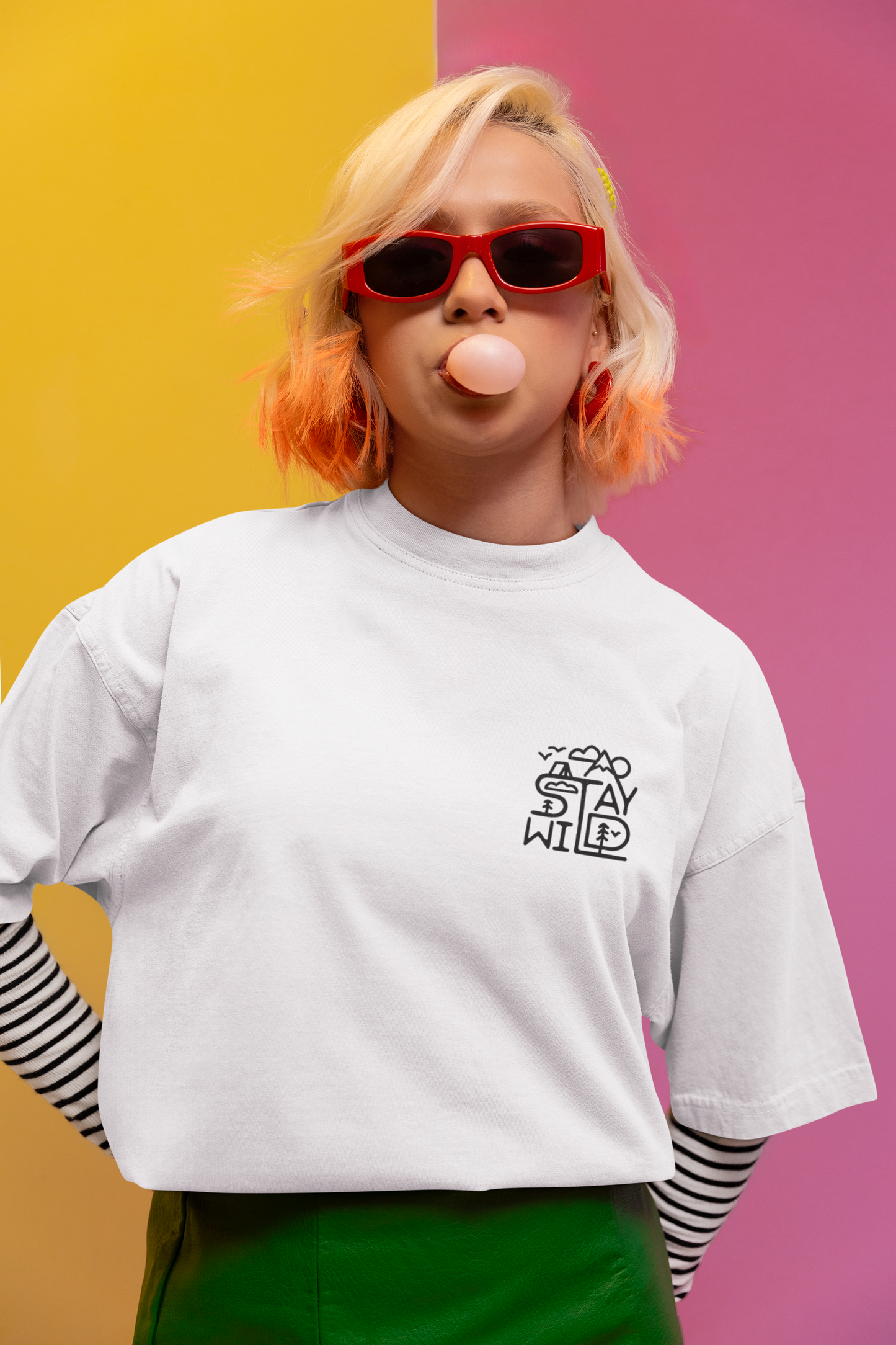 White Oversized Unisex T-Shirt Featuring "Stay Wild" Print