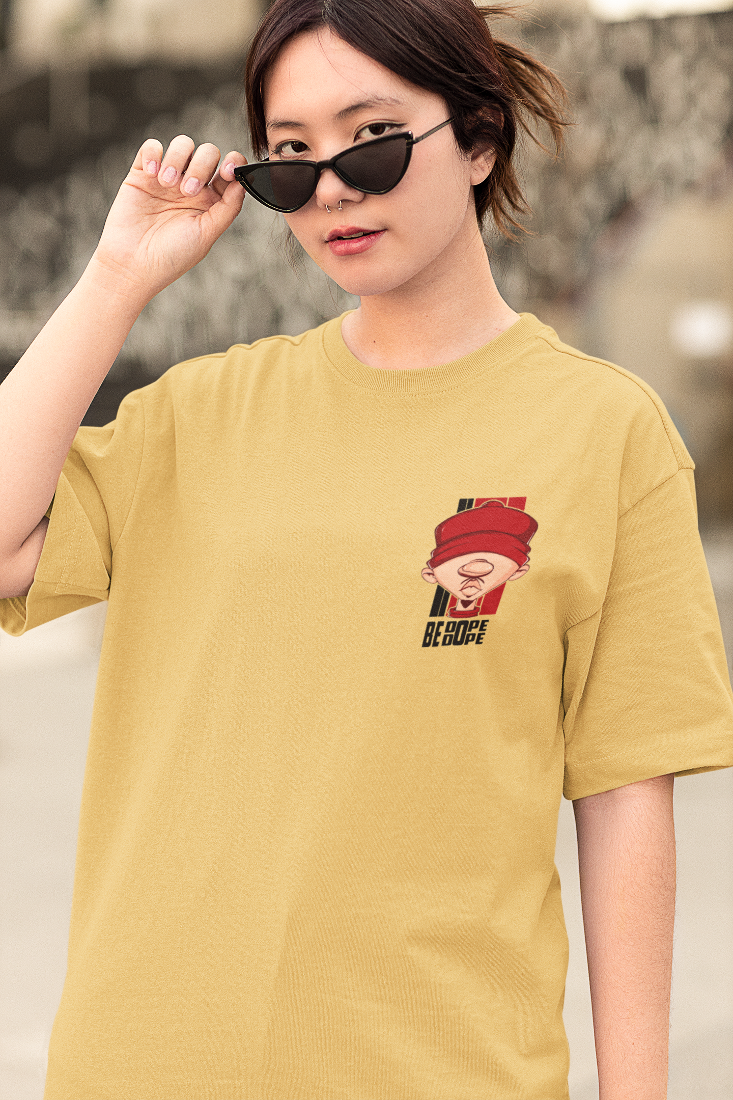 Streetwear Mustard Yellow T-Shirt – Oversized Fit with "Wasup" Print