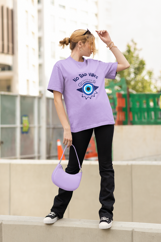 No Bad Vibes Evil Eye Oversized T-Shirt | Pure Cotton Spiritual Boho Tee