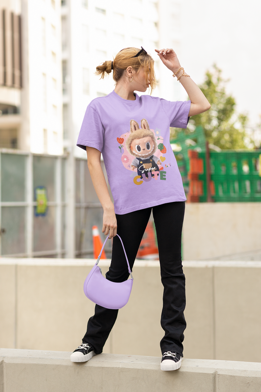 Labubu 'Super Cute' Oversized T-Shirt | Unisex Lavender Graphic Tee