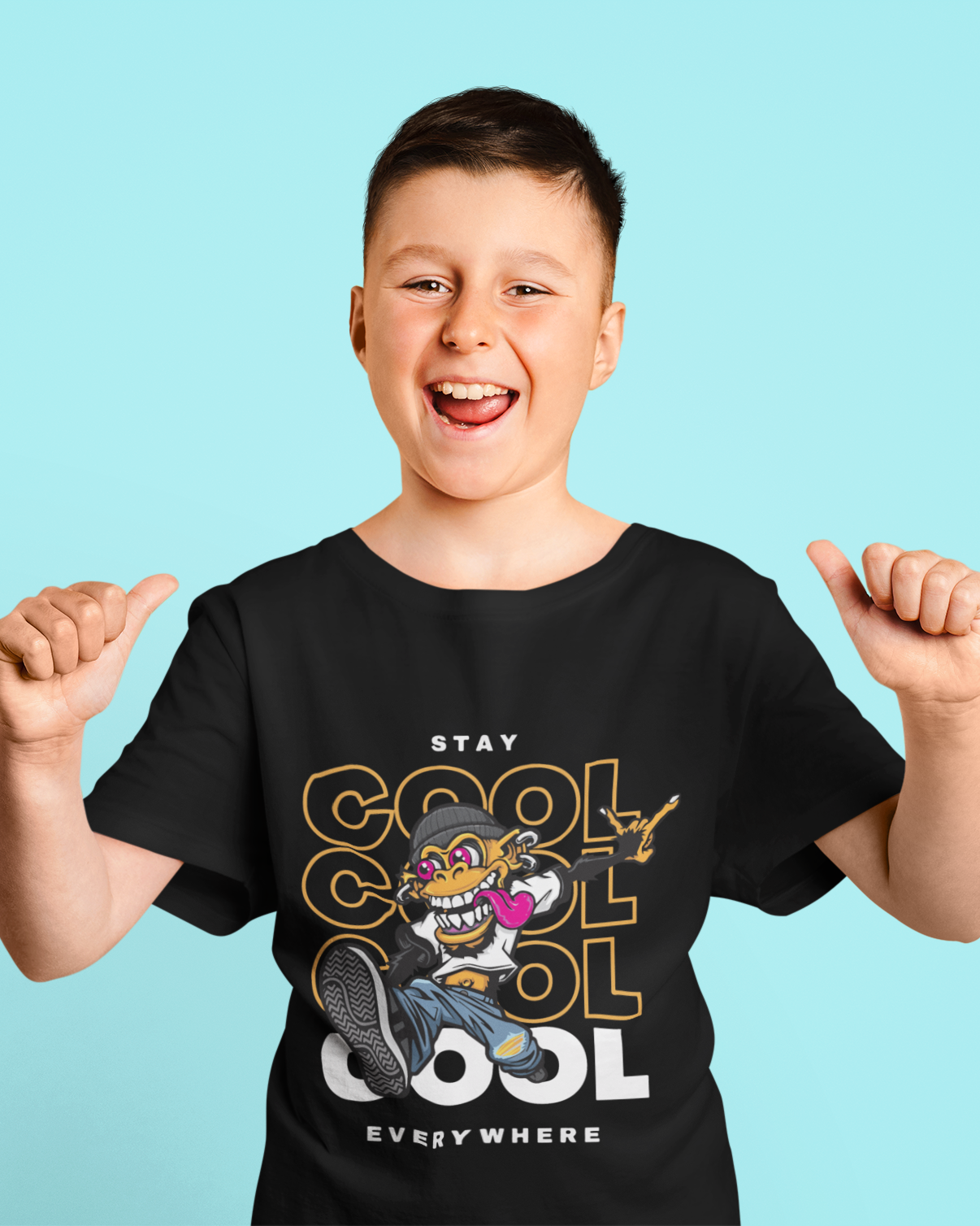 Funky Cartoon Monkey Dark Kids Shirt