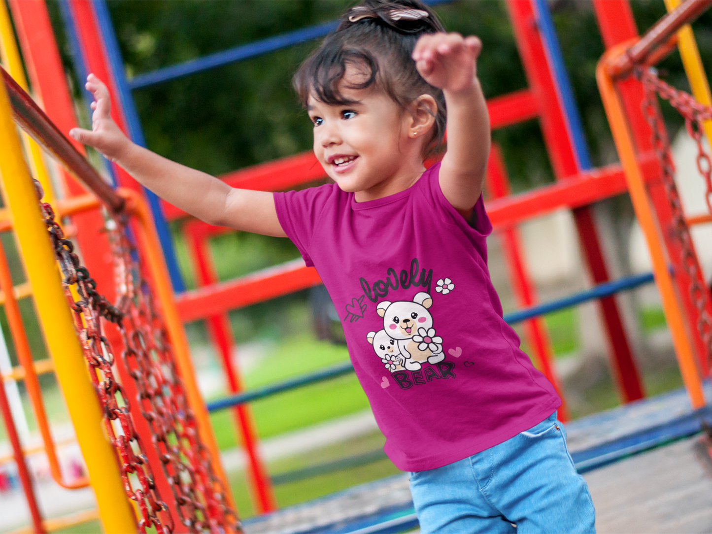 Girl's "Lovely Bear" Graphic Tee - Soft 100% Cotton