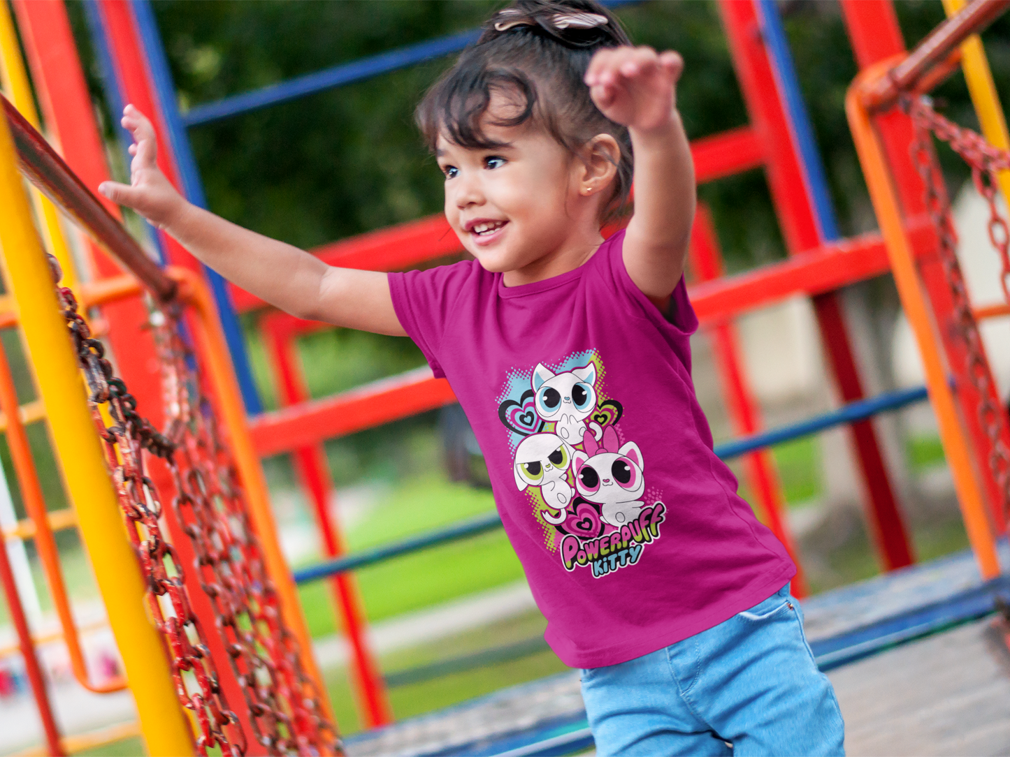 Girl's "Powerpuff Kitty" Graphic Tee - Soft Cotton Shirt