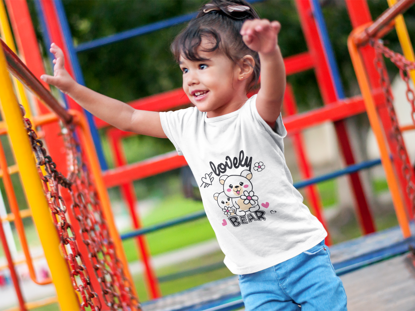 Girl's "Lovely Bear" Graphic Tee - Soft 100% Cotton