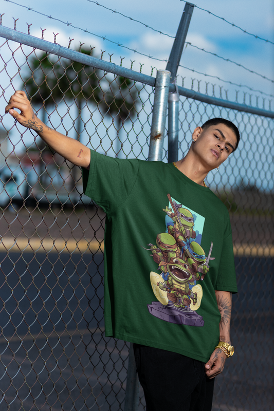 Heroes in Green: Oversized Unisex TMNT Printed Tee