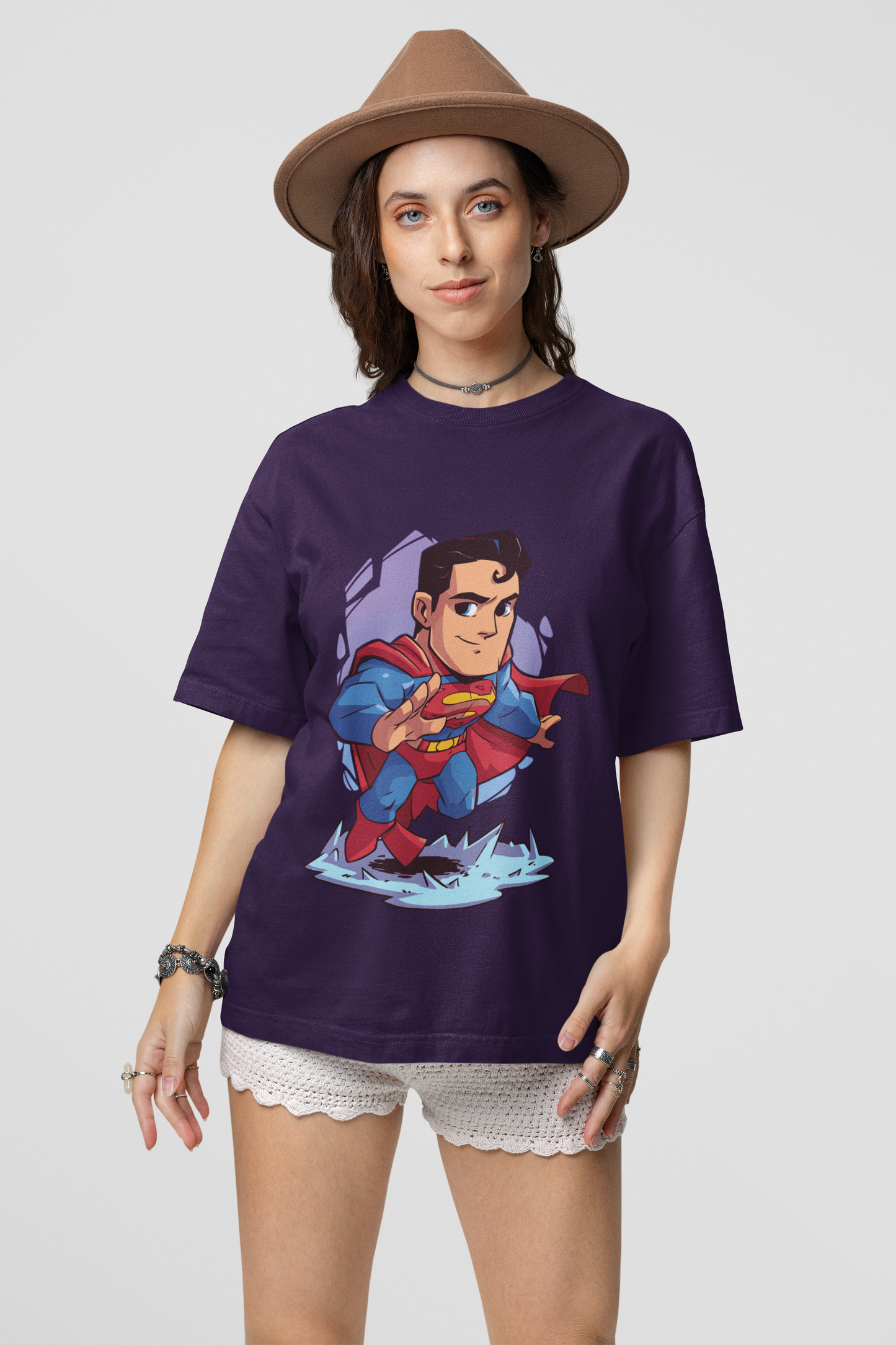 Purple Oversized Unisex T-shirt With Chibi Superman