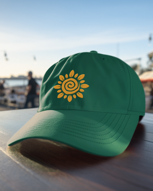 Men's/Women's Green Baseball Hat - Unique Sunflower Design