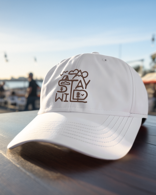 White "Stay Wild" Baseball Cap - Nature-Inspired Design