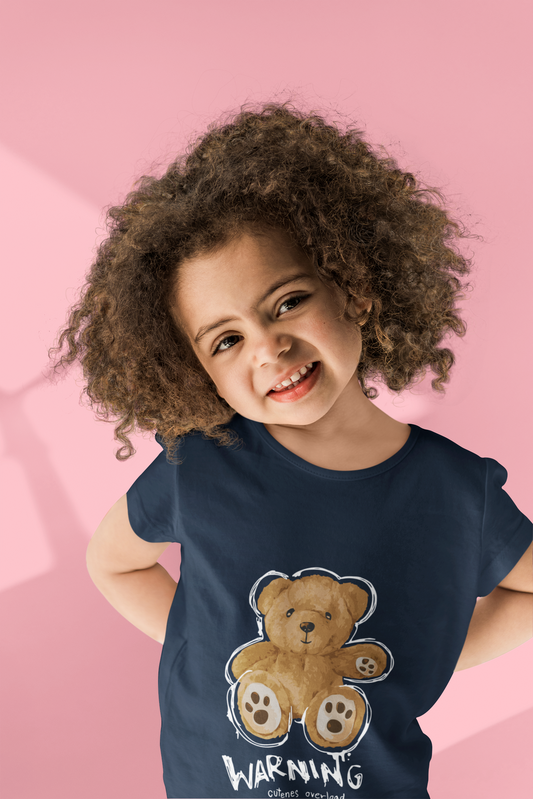 "Warning Cuteness Overload" Girls' Teddy Bear Graphic Shirt