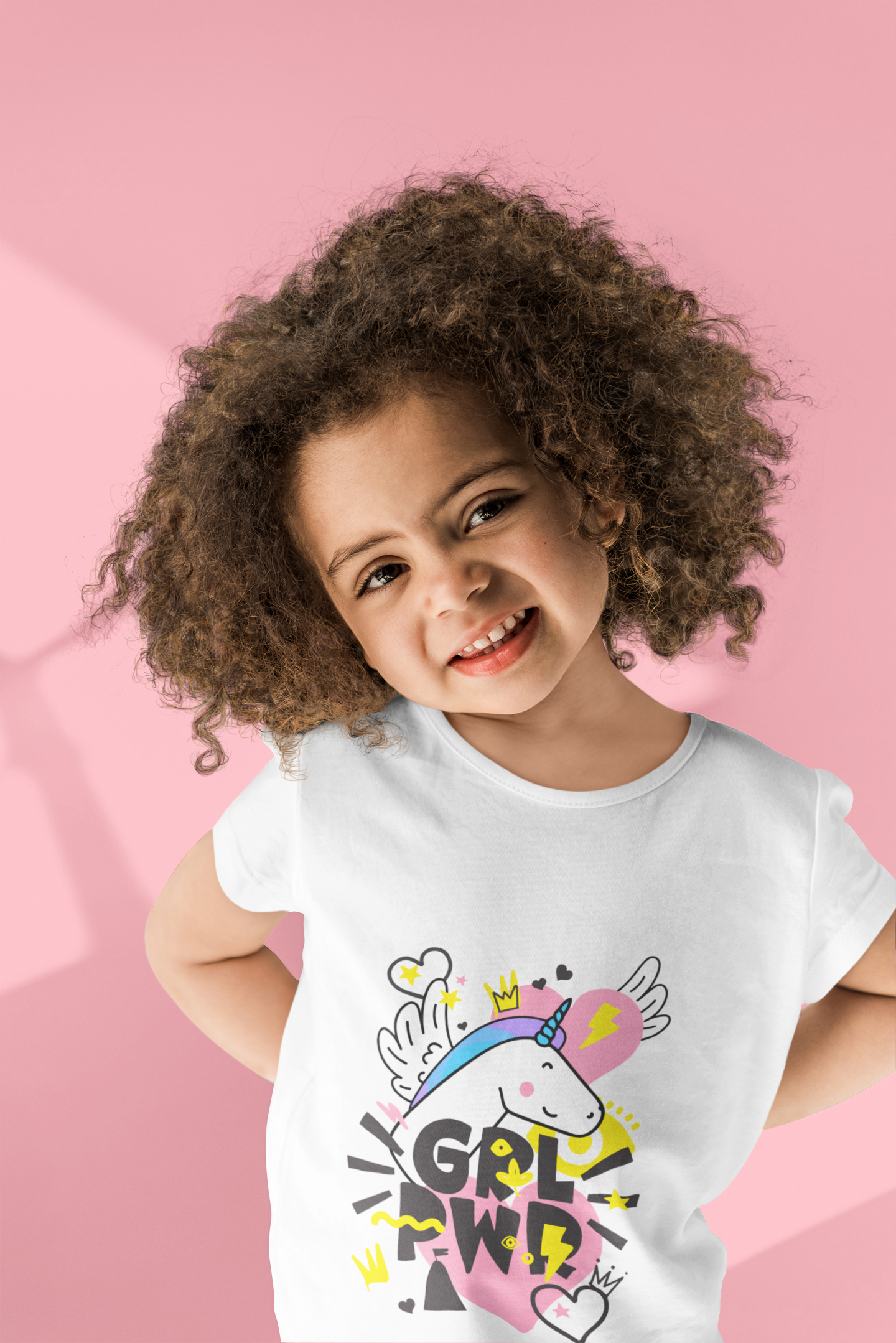 "GRL PWR" Unicorn Girls' White 100% Cotton T-Shirt