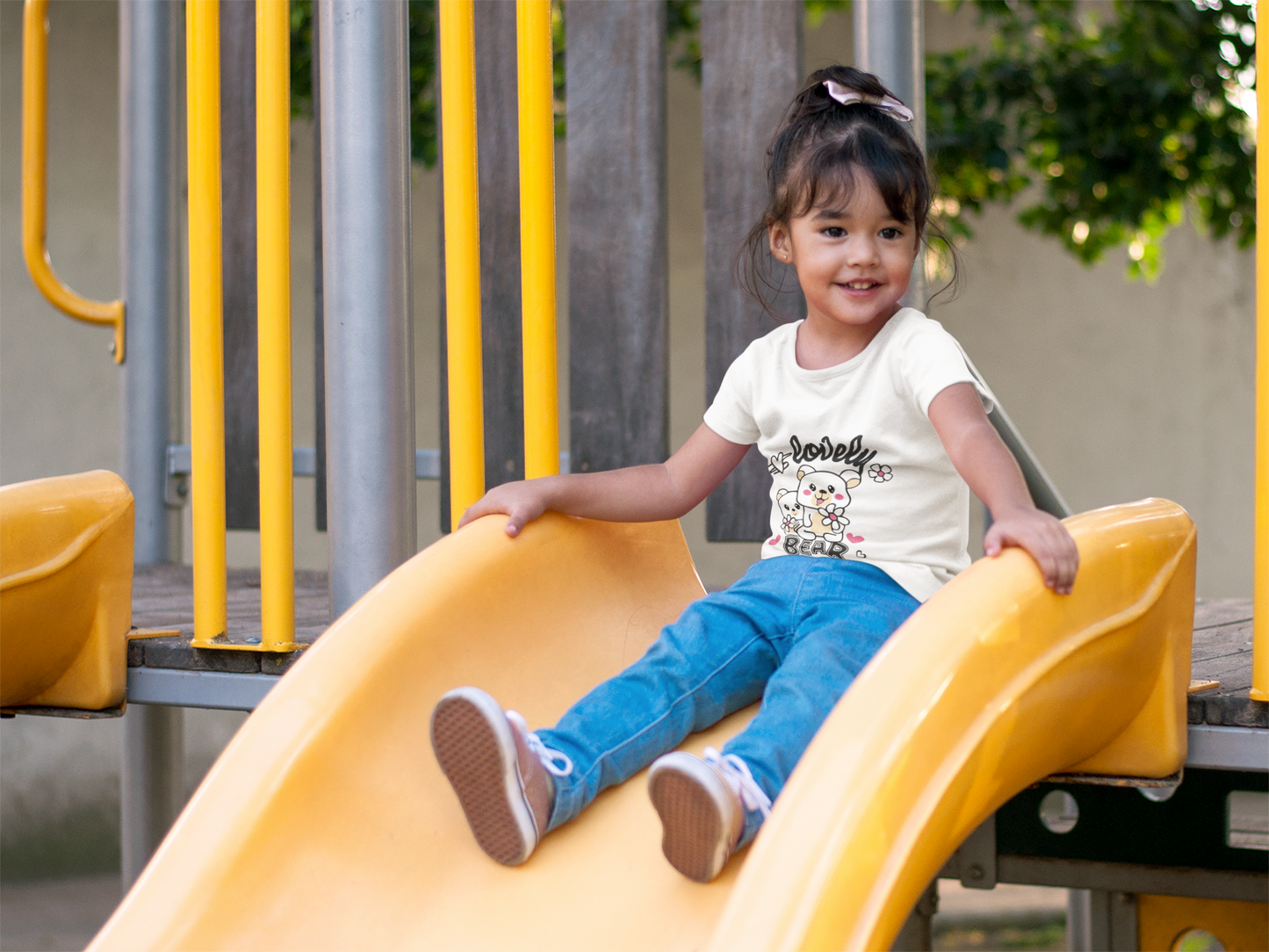 Girl's "Lovely Bear" Graphic Tee - Soft 100% Cotton
