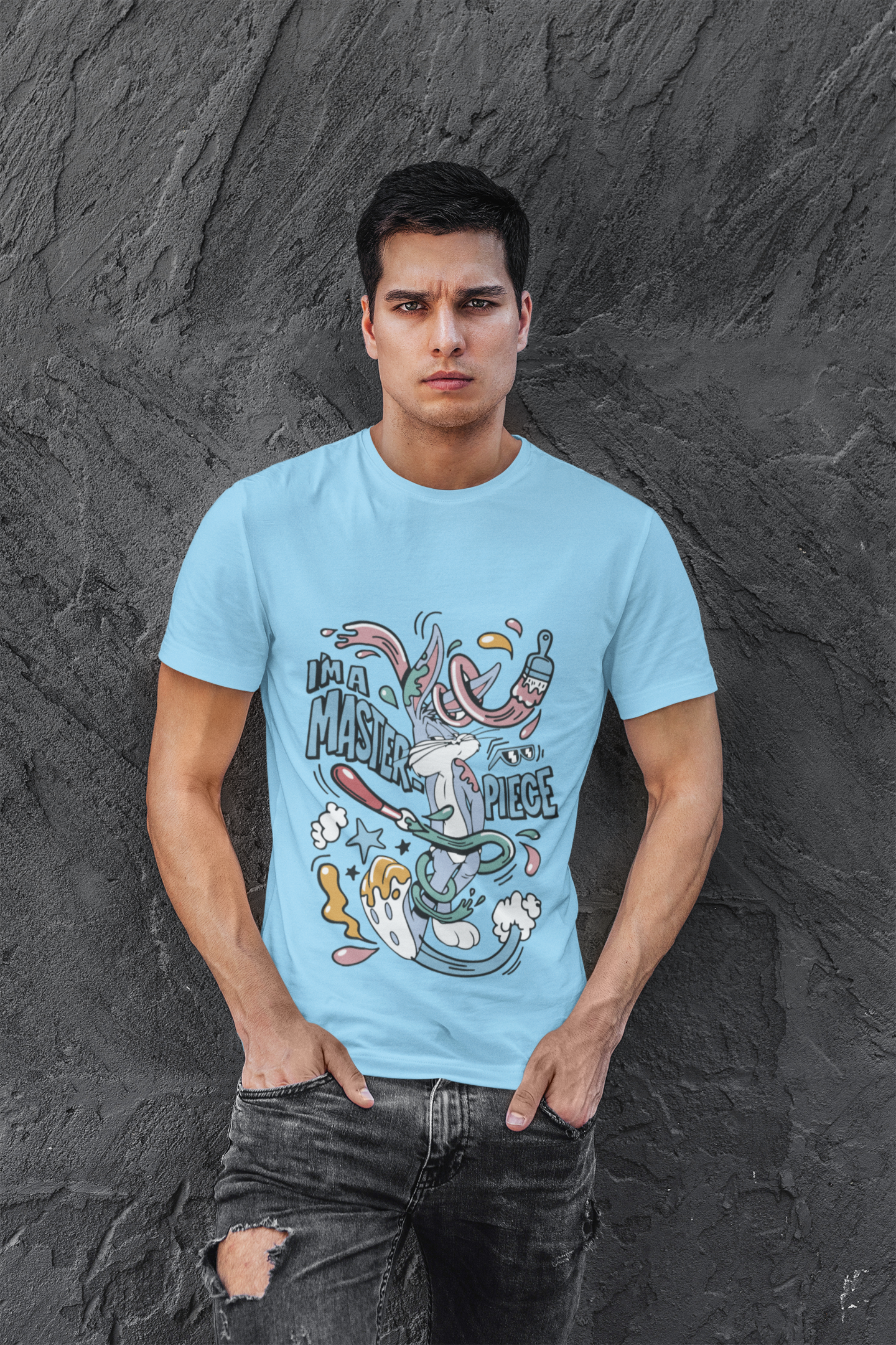 Baby Blue Pure Cotton T-Shirt | Bugs Bunny I'm A Master Piece Graphic Tee